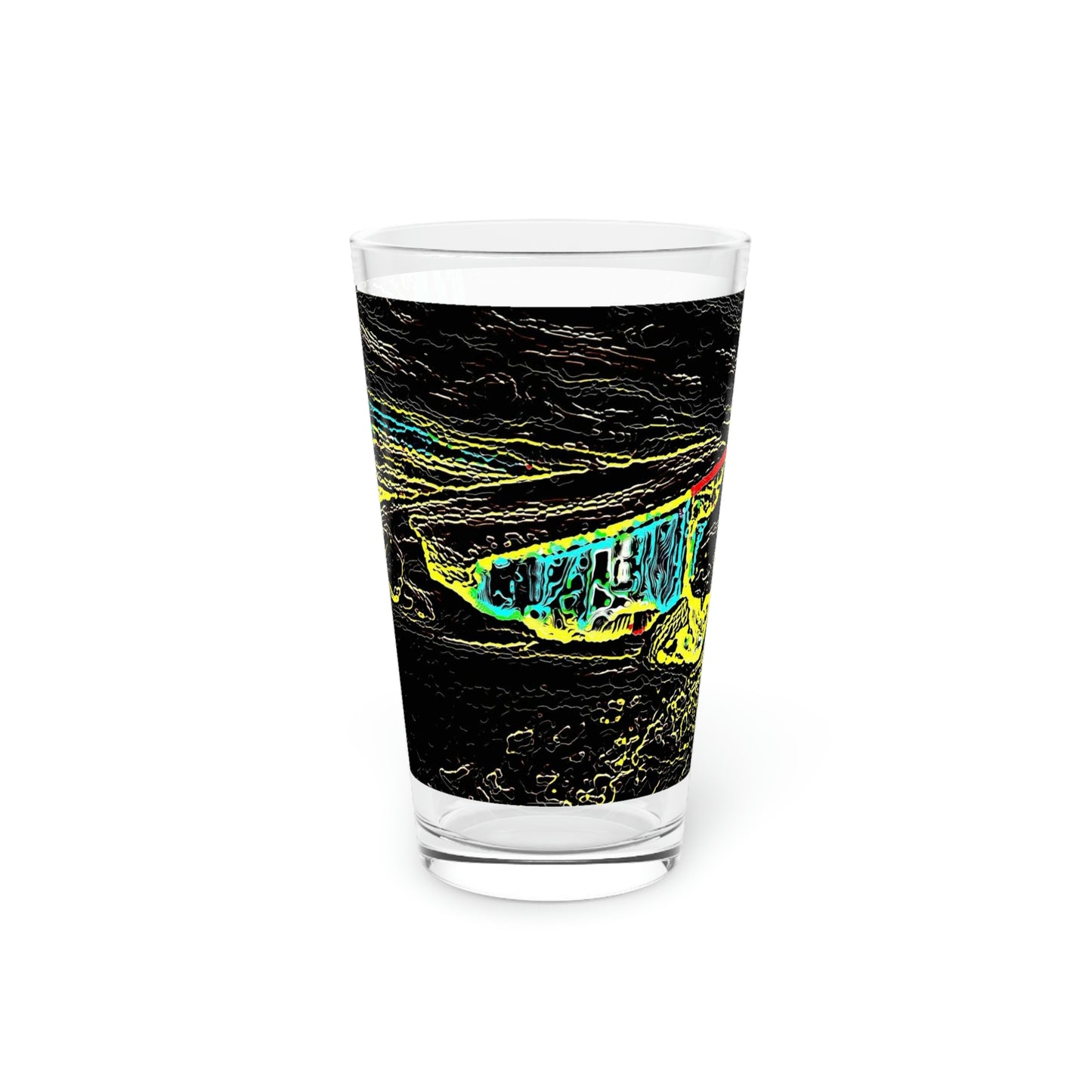 Pint Glass, 16oz ... "Snow Vehicle In Snow Storm At-Rest" ... Circa 12Mar23 ... Central Idaho ... 18-Hours Rendering Time: Original Works ...