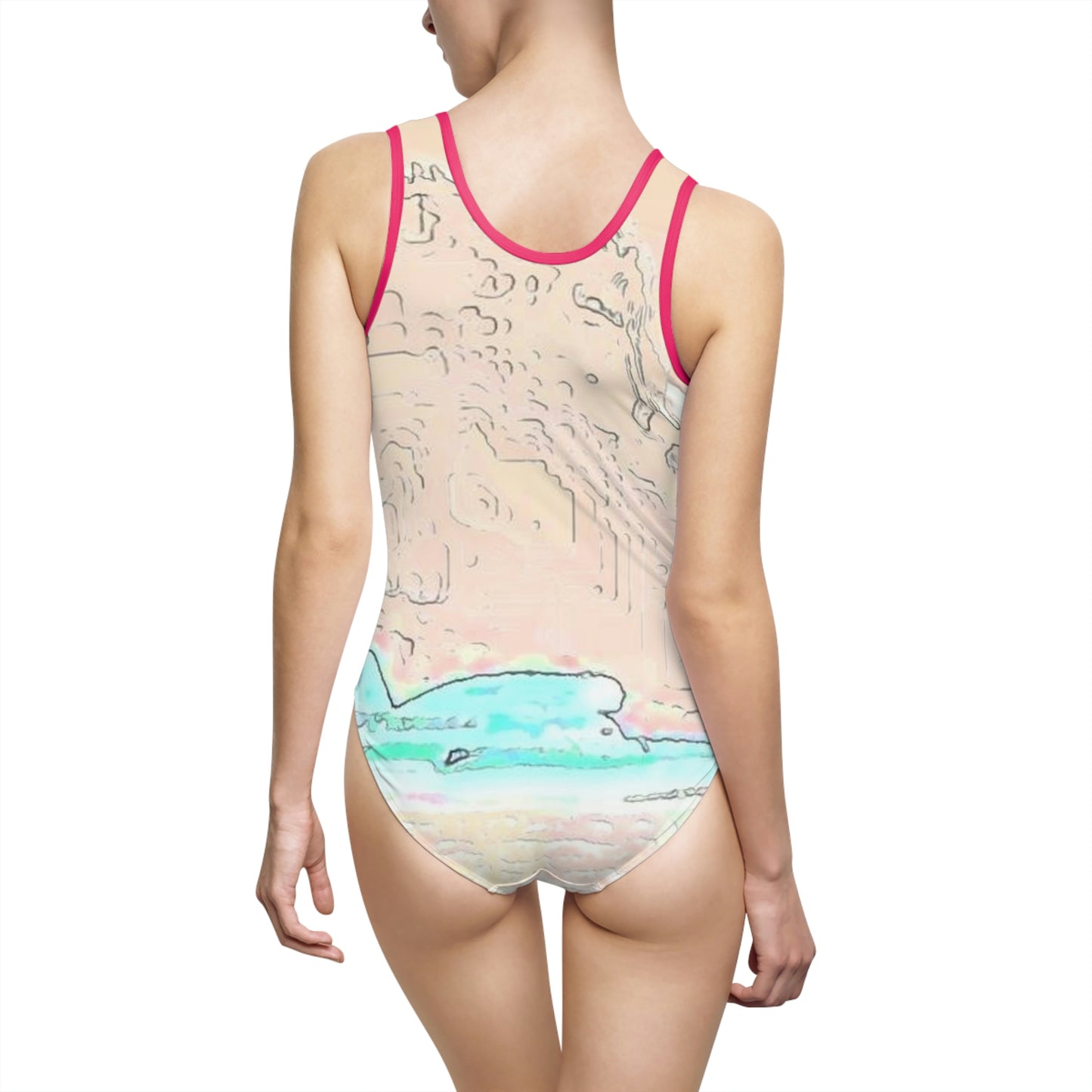 Women's Classic One-Piece Swimsuit ...  Seattle Columbia Cup On Lake Washington ... "Dave Wilcox Heads For The Win" ... Associate Gift-Photo ... Original Works ...