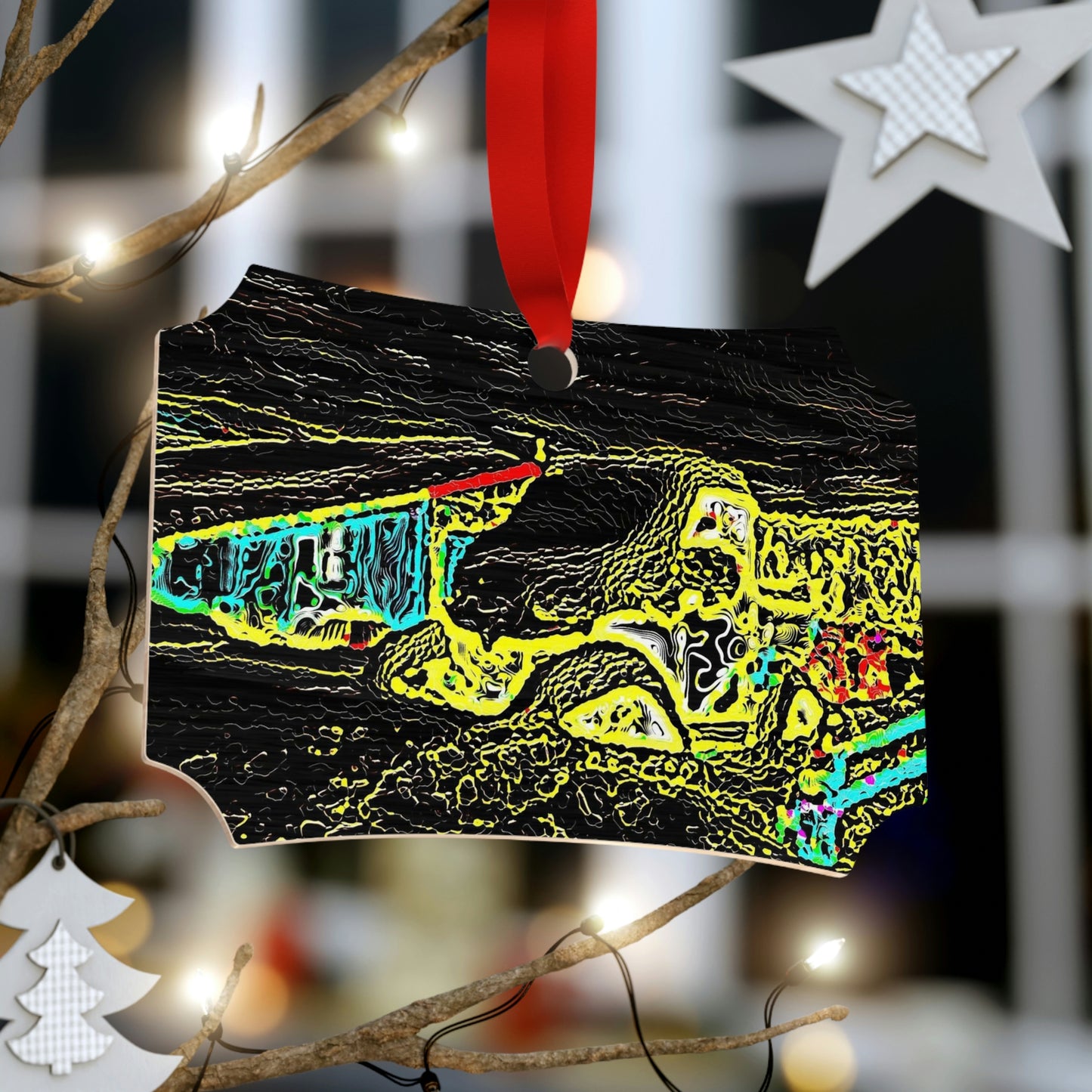 Plywood Ornaments (Round, Berlin) ... "Snow Vehicle In Snow Storm At-Rest" ... Circa 12Mar23 ... Central Idaho ... 18-Hours Rendering Time: Original Works ...