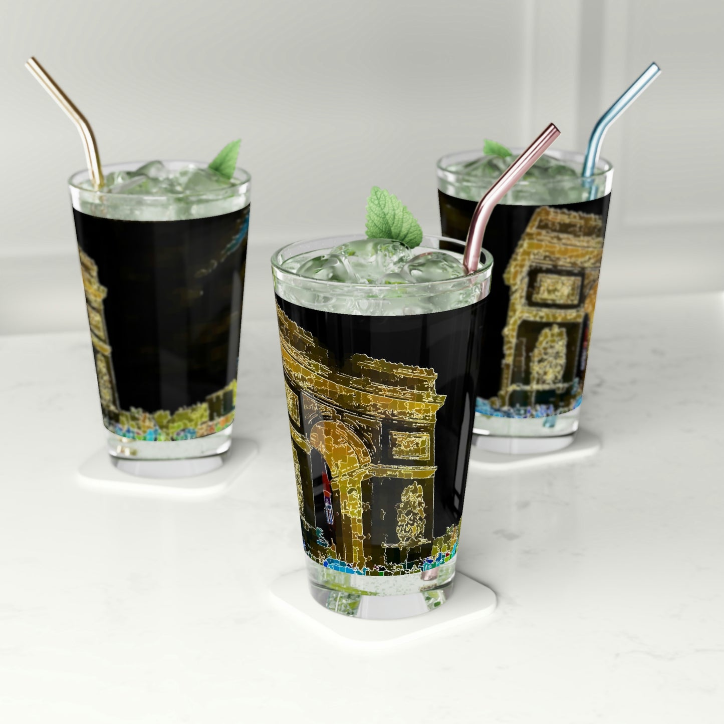 Pint Glass, 16oz ...  L'Arc de Triomphe ... 'Barbara Joan Bonnell-Holt Photo' ... Circa 1972 ... Oringinal Works ...