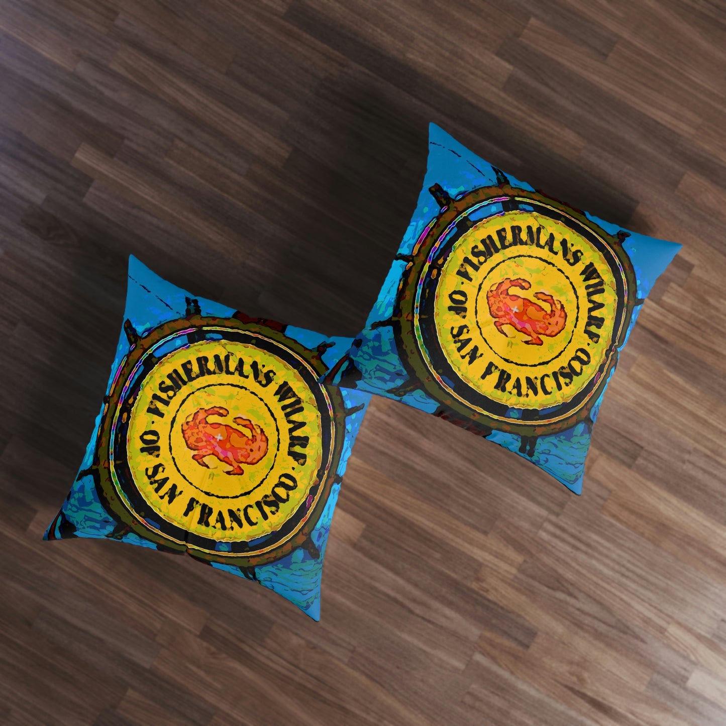 Tufted Floor Pillow, Square ... "No.9 Fishermen's Grotto - Fishermen's Wharf, SF, California" ... Family Archives: 1970's ... Original Works ...
