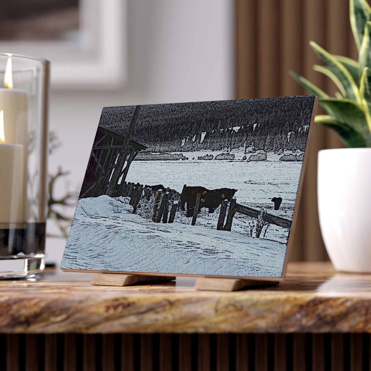 Ceramic Photo Tile .. A Quiet Morning ... "Along The Red River & Nature Preserve Plateau" ... Jan23 ... Original Works ...