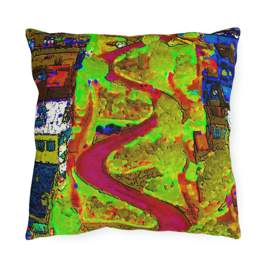 Outdoor Pillows ... A Crazy Street ... 'Eight Winding Curve-Switchbacks' ... "Lombard Street, San Francisco, CA' ... Family Archives: 1970's ... Original Works ...
