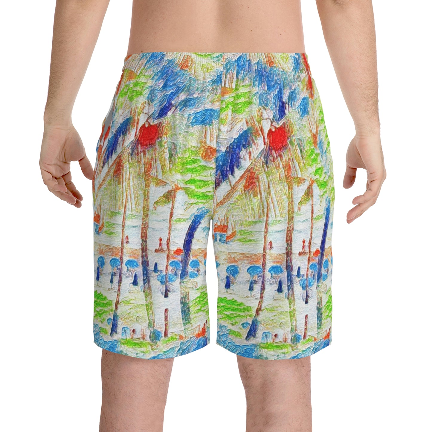 Men's Elastic Beach Shorts (AOP) ... "The Royal Hawai'ian: Waikiki Beach_Beach" ... Honolulu, HI ... October 2014 (Halloween) ... Original Works ...