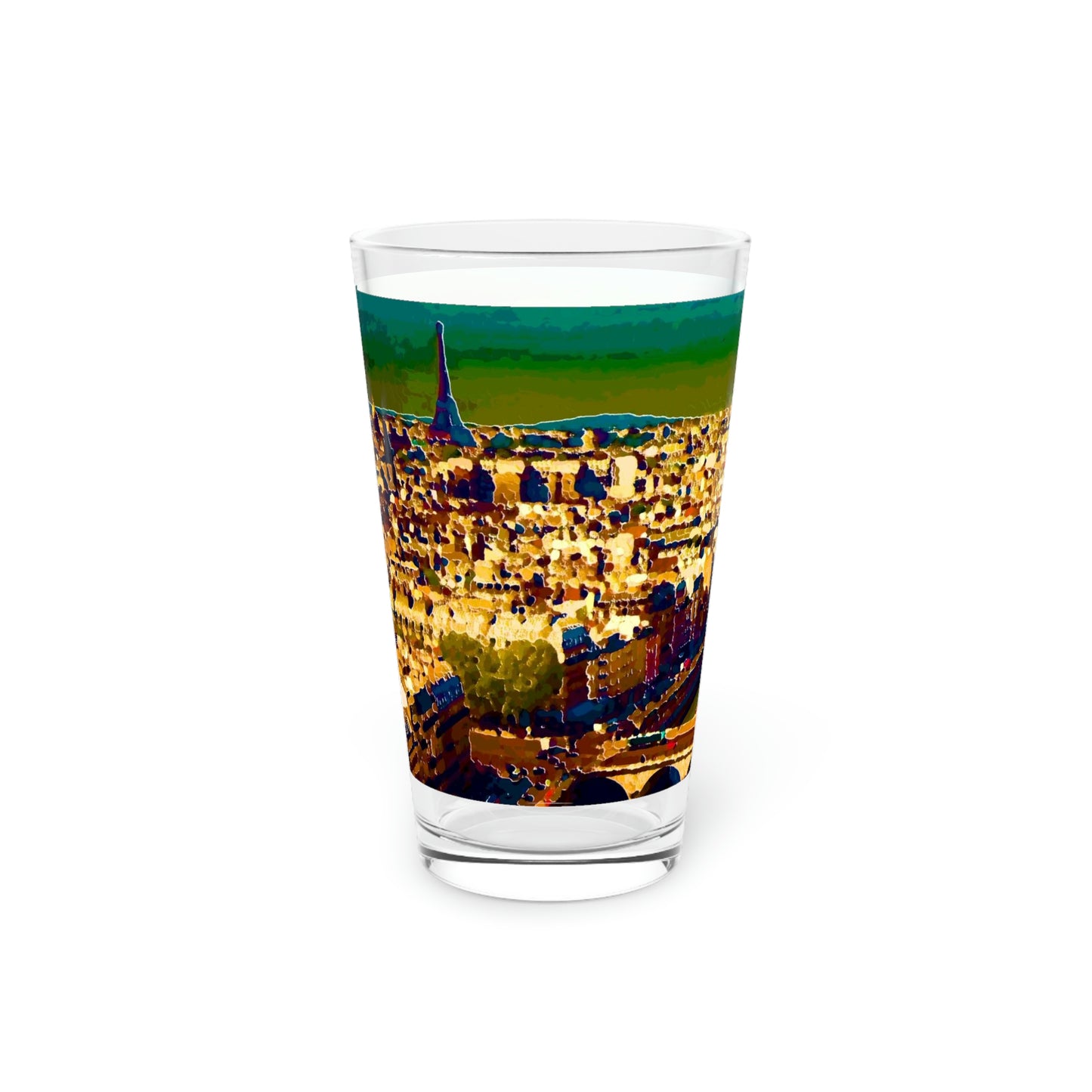 Pint Glass, 16oz ... Au Paris ... "Along The River Seine" ... Barbara Joan Bonnel-Holt: 1972 ... Original Works ...