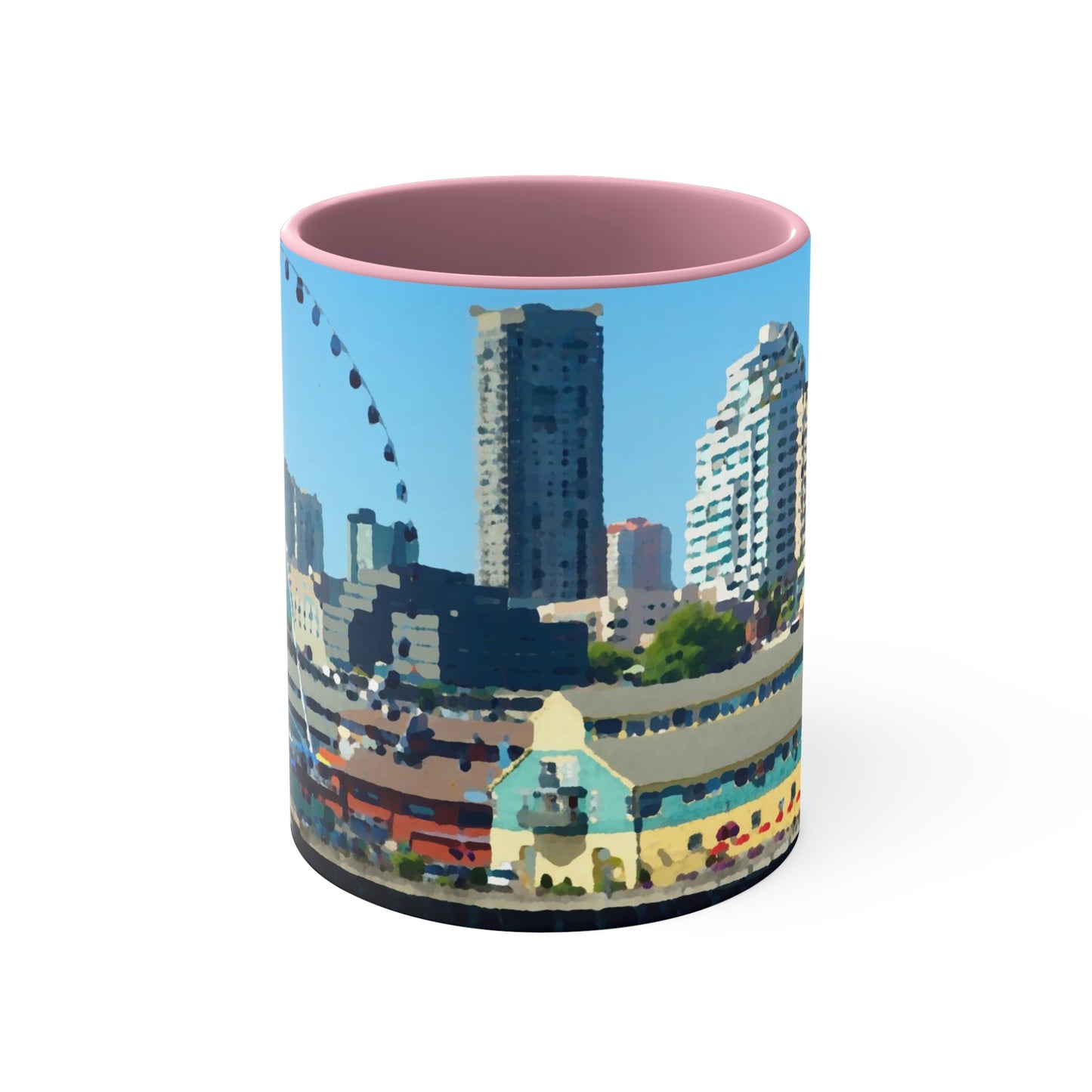 Accent Coffee Mug, 11oz ... That Classic Wheel ... 'Seattle's Wheel' ... & Old Classic Waterside Vendors ...  'Family Archives' ... Original Works ...