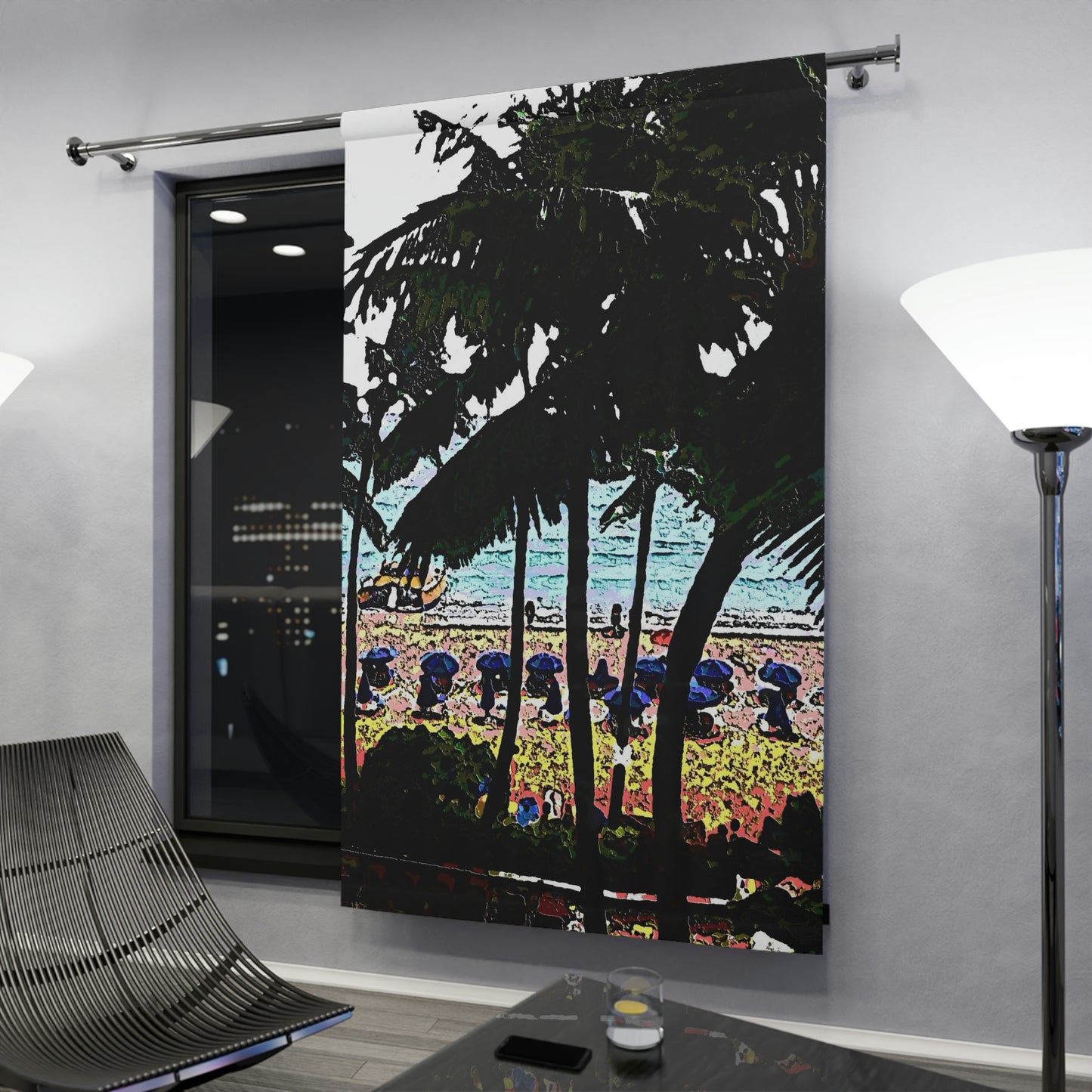 Window Curtains (1 Piece) ... "A Beautiful Beach Amongst The Palms" ... The Outrigger Waikiki, Honolulu, Oahu ... Original Works ...