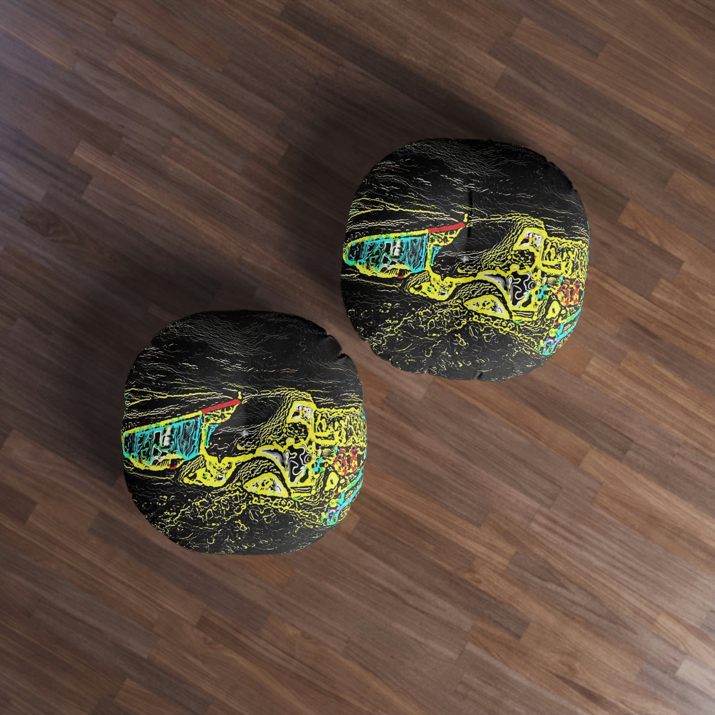 Tufted Floor Pillow, Round ...  "Snow Vehicle In Snow Storm At-Rest" ... Circa 12Mar23 ... Central Idaho ... 18-Hours Rendering Time: Original Works ...