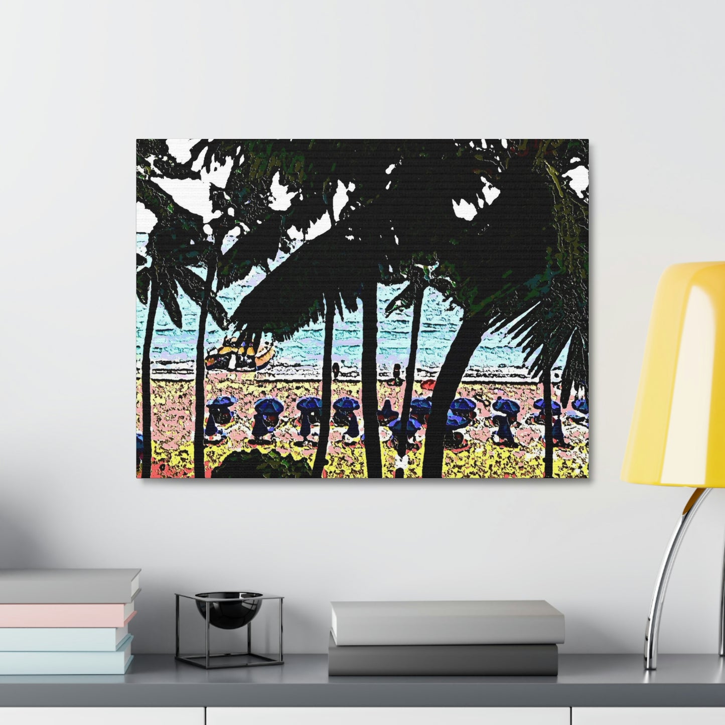 Satin Canvas, Stretched ... "A Beautiful Beach Amongst The Palms" ... The Outrigger Waikiki, Honolulu, Oahu ... Original Works ...