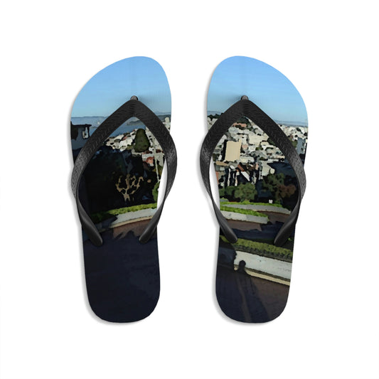 Unisex Flip-Flops  ... "Lombard Street San Francisco, CA, USA" ... Family Archives 1970's ... Original Works ...