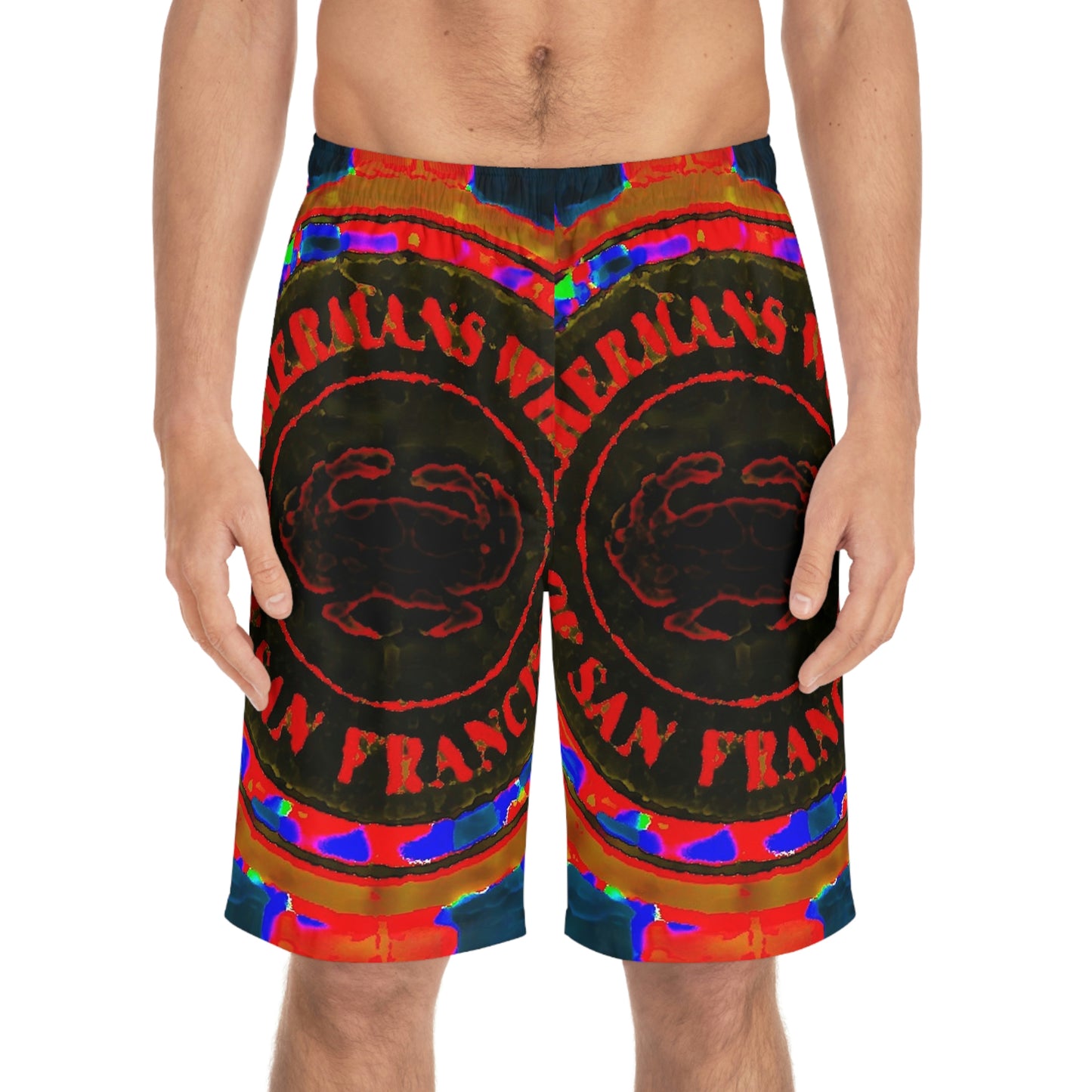 Men's Board Shorts (AOP) ... "No.9 Fishermen's Grotto - Fishermen's Wharf, SF, California" ... Family Archives: 1970's ... Original Works ...