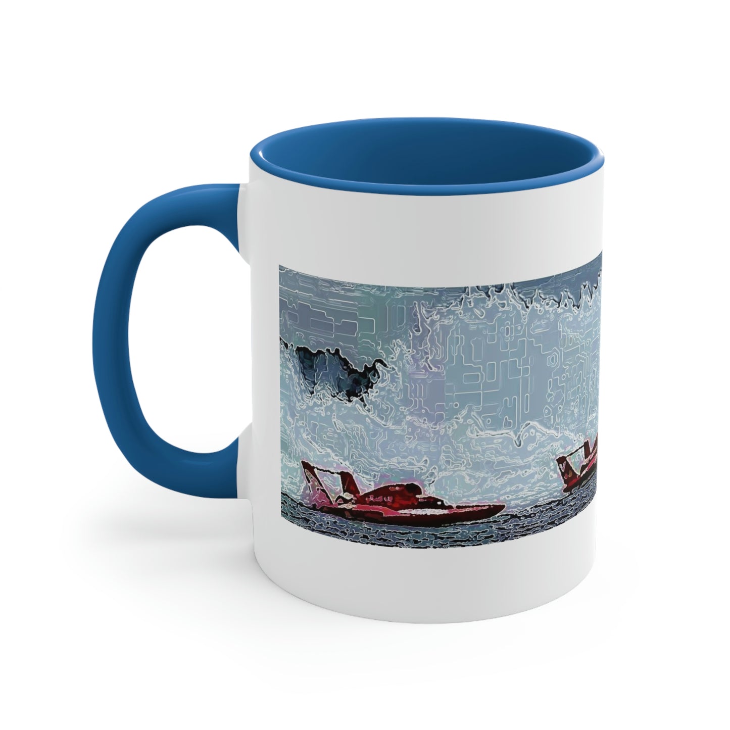 Accent Coffee Mug, 11oz ... Seattle Columbia Cup On Lake Washington ... "Dave Wilcox Heads For The Win" ... Associate Gift-Photo ... Original Works ...