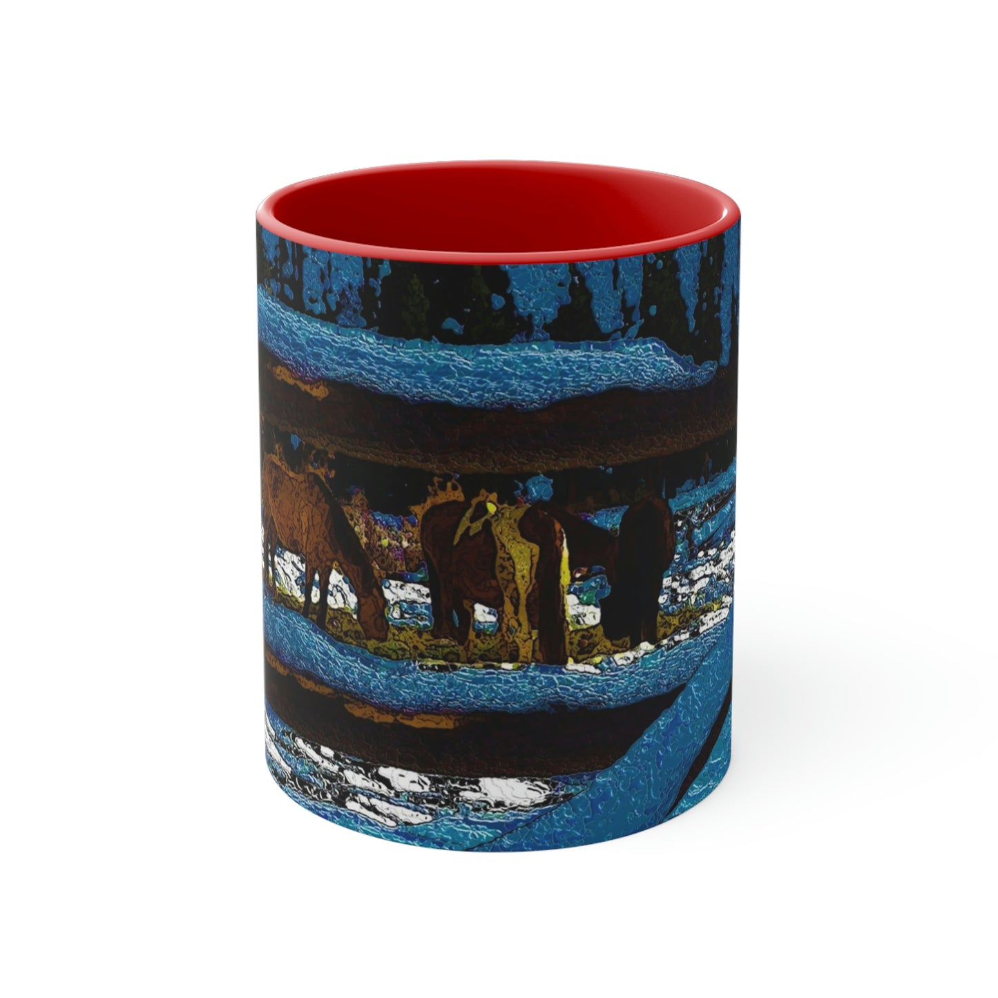 Accent Coffee Mug, 11oz ... A Horse ... A Saddle ...  Foraging Through The Snow ...  An_Asses 'Cry' ... Central Idaho, November 2022 ...  Original Works ...