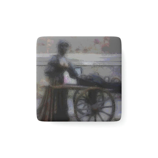 Porcelain Magnet, Square ... Dublin's "Molly Malone Along Grafton Street" ... Cryin' Cockels & Muscles Alive-Alive-Oh ... Circa 2003 ... Original Works ...