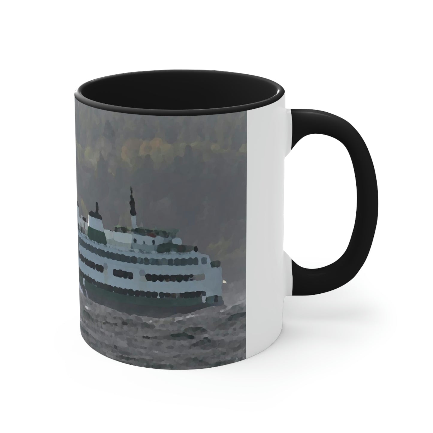 Accent Coffee Mug, 11oz ... WADOT Ferry Crossing ... "A Very Rough Day" ... Mulkiteo Route ... Family Archives ... Early 1990's' ... Original Works ...