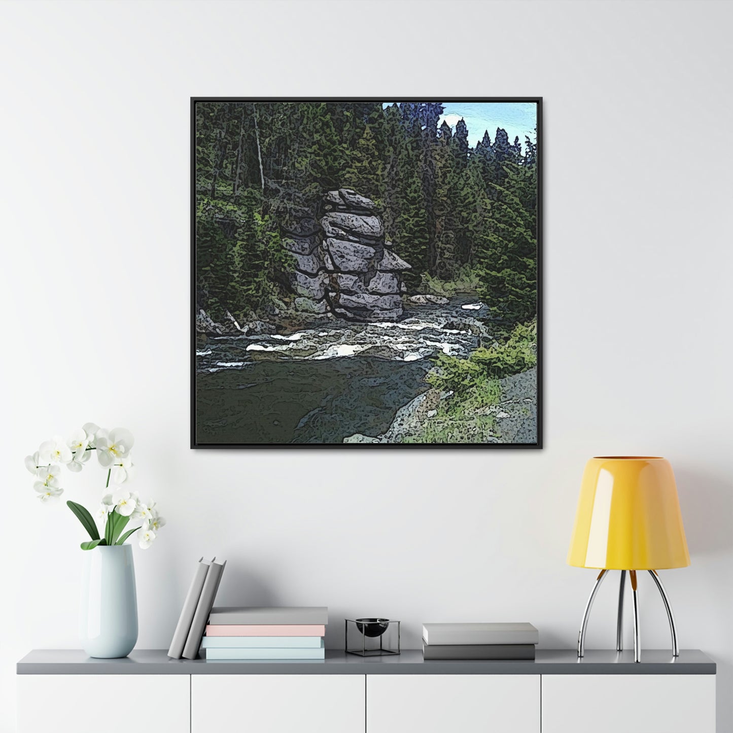Gallery Canvas Wraps, Square Frame ...  "I Am Innocent" ... Tricky-Dick Immortalized ... Nixon Rock: Along The River ... Central Idaho, Summer 2020 ... Original Works ...