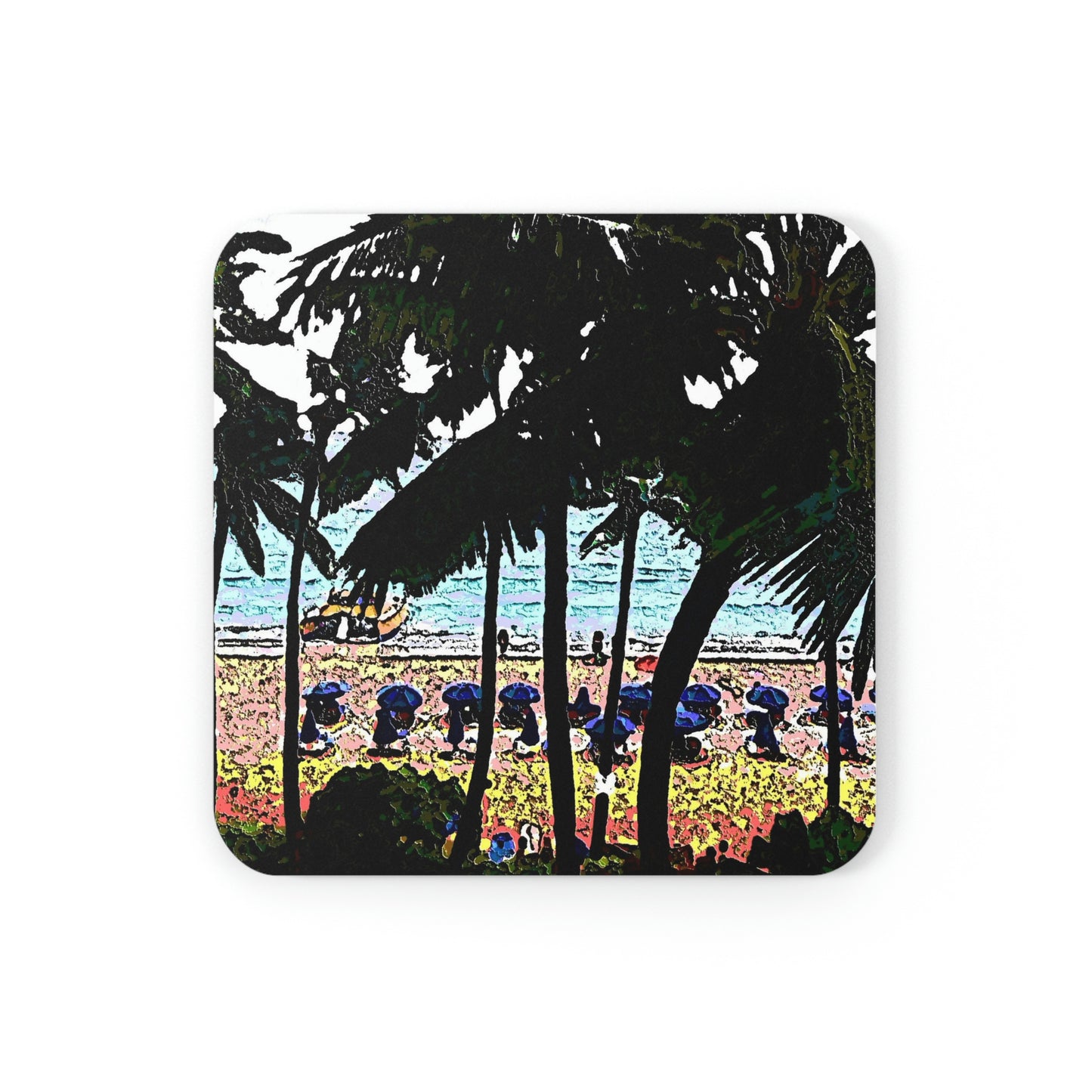 Cork Back Coaster ... "A Beautiful Beach Amongst The Palms" ... The Outrigger Waikiki, Honolulu, Oahu ... Original Works ...