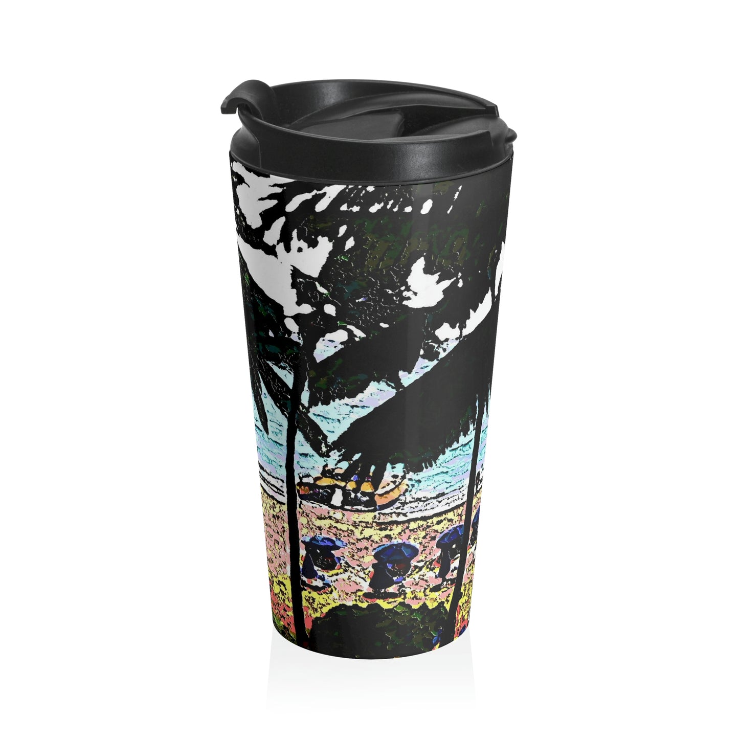 Stainless Steel Travel Mug ... "A Beautiful Beach Amongst The Palms" ... The Outrigger Waikiki, Honolulu, Oahu ... Original Works ...