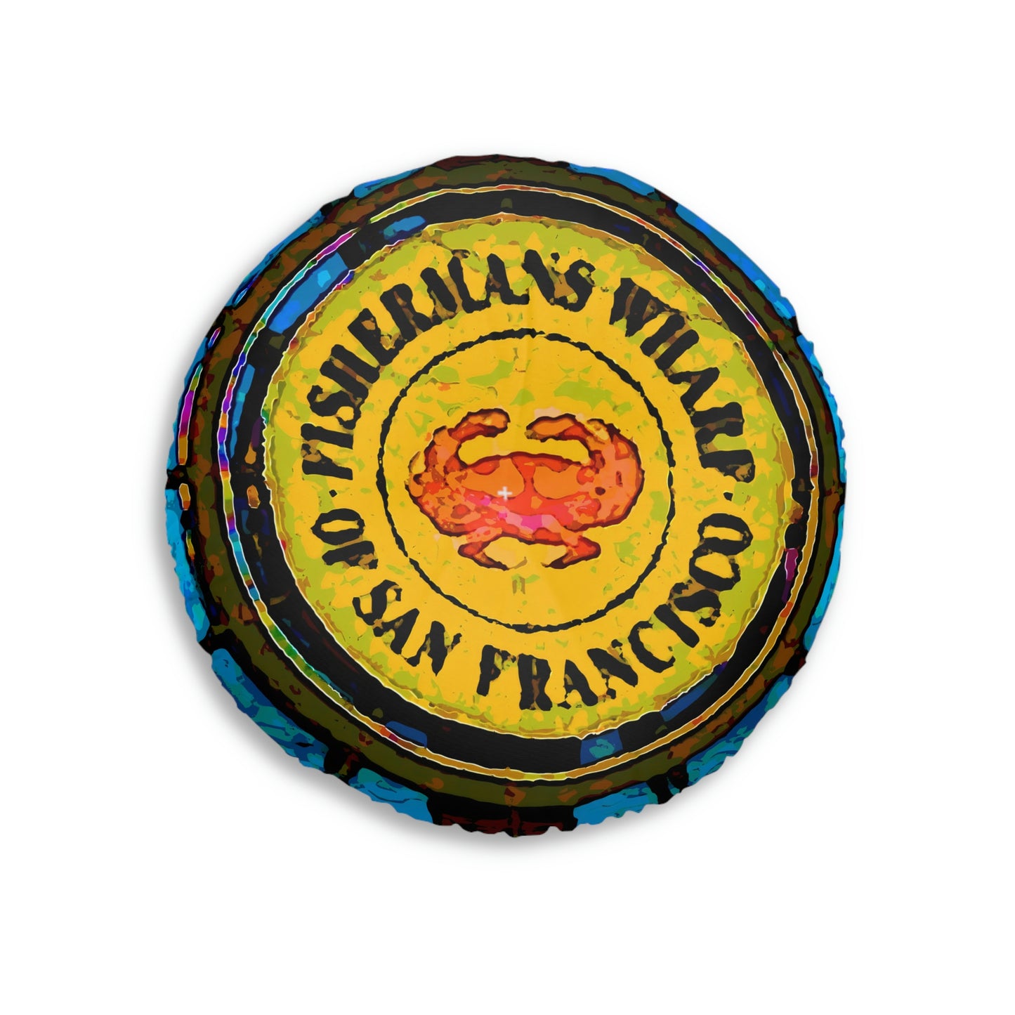 Tufted Floor Pillow, Round ... "No.9 Fishermen's Grotto - Fishermen's Wharf, SF, California" ... Family Archives: 1970's ... Original Works ...