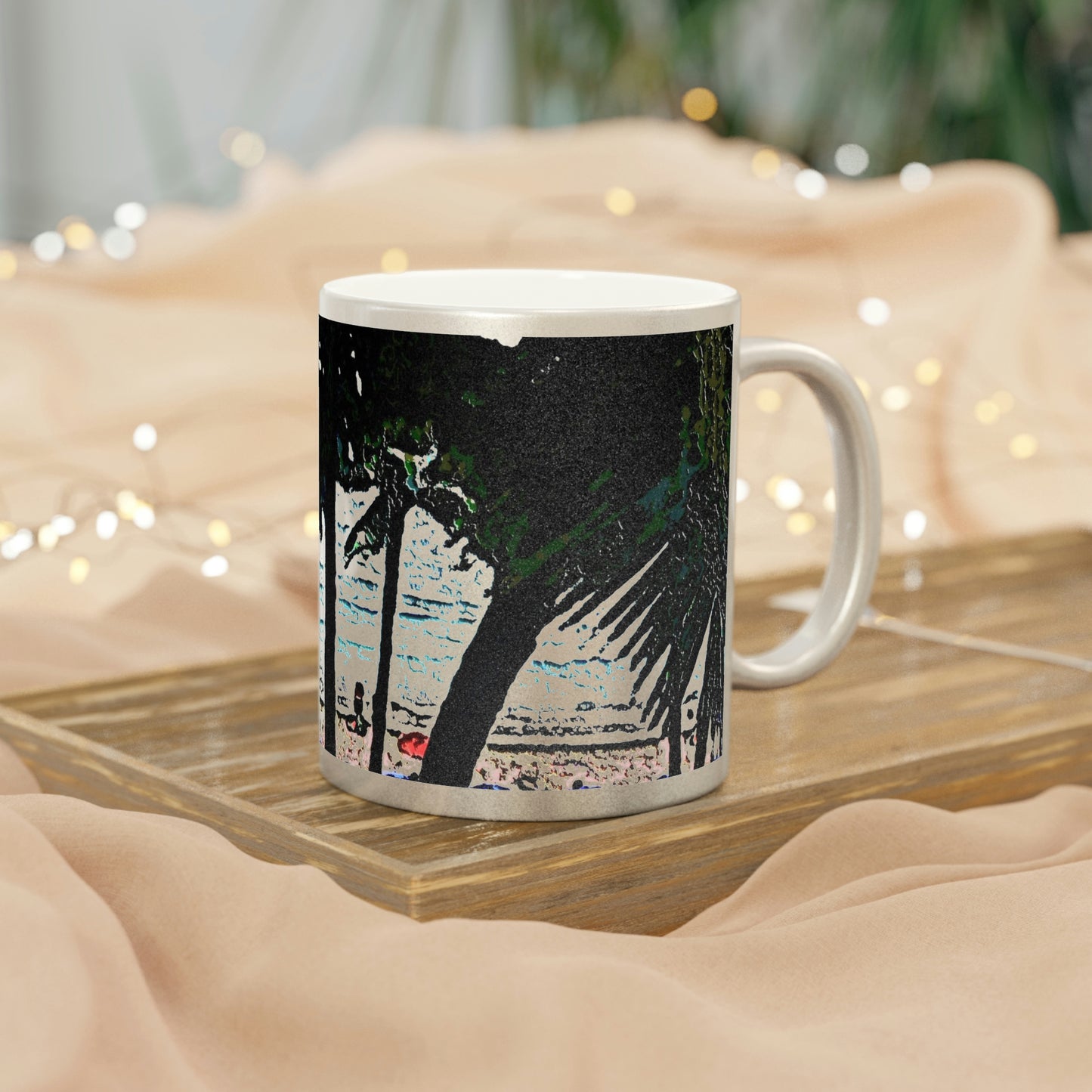 Metallic Mug (Silver\Gold) ... "A Beautiful Beach Amongst The Palms" ... The Outrigger Waikiki, Honolulu, Oahu ... Original Works ...