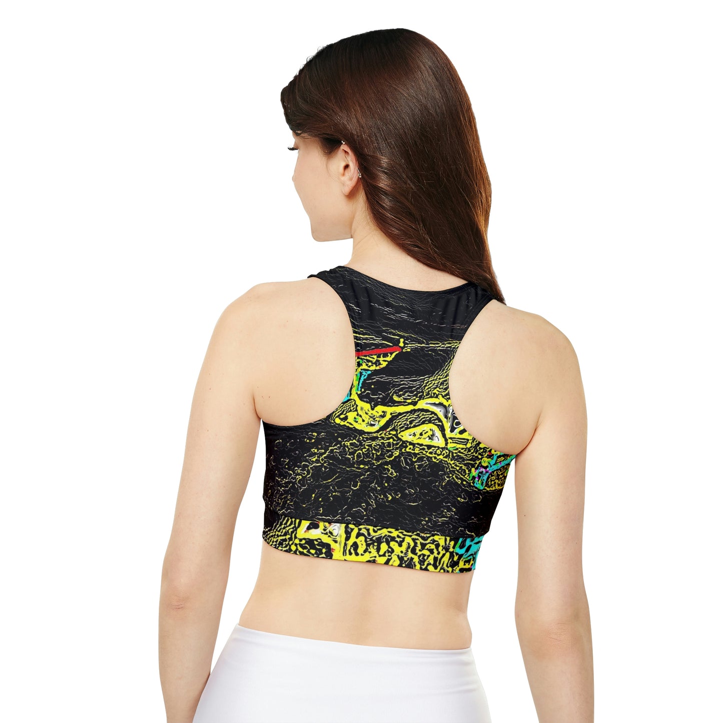 Fully Lined, Padded Sports Bra (AOP) ... "Snow Vehicle In Snow Storm At-Rest" ... Circa 12Mar23 ... Central Idaho ... 18-Hours Rendering Time: Original Works ...