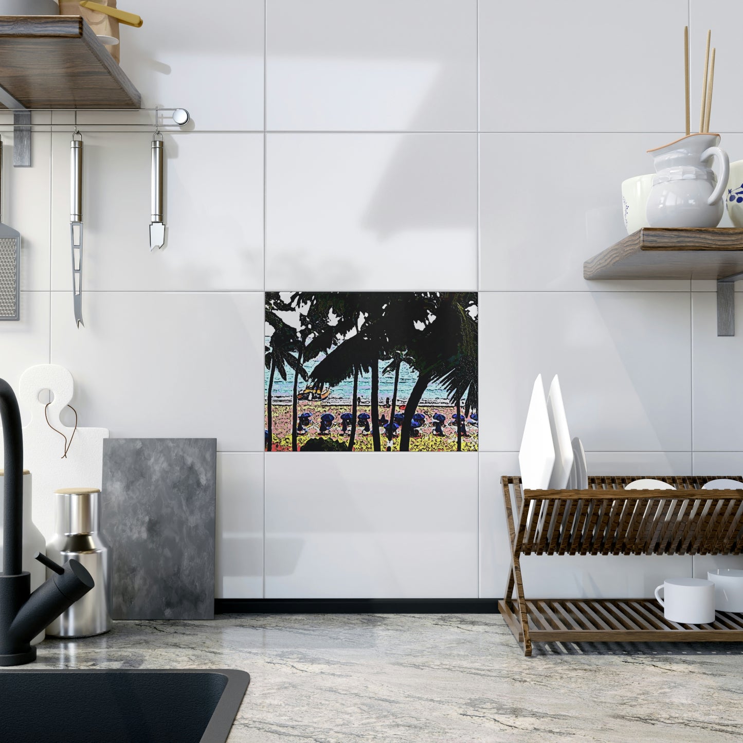 Ceramic Photo Tile ... "A Beautiful Beach Amongst The Palms" ... The Outrigger Waikiki, Honolulu, Oahu ... Original Works ...