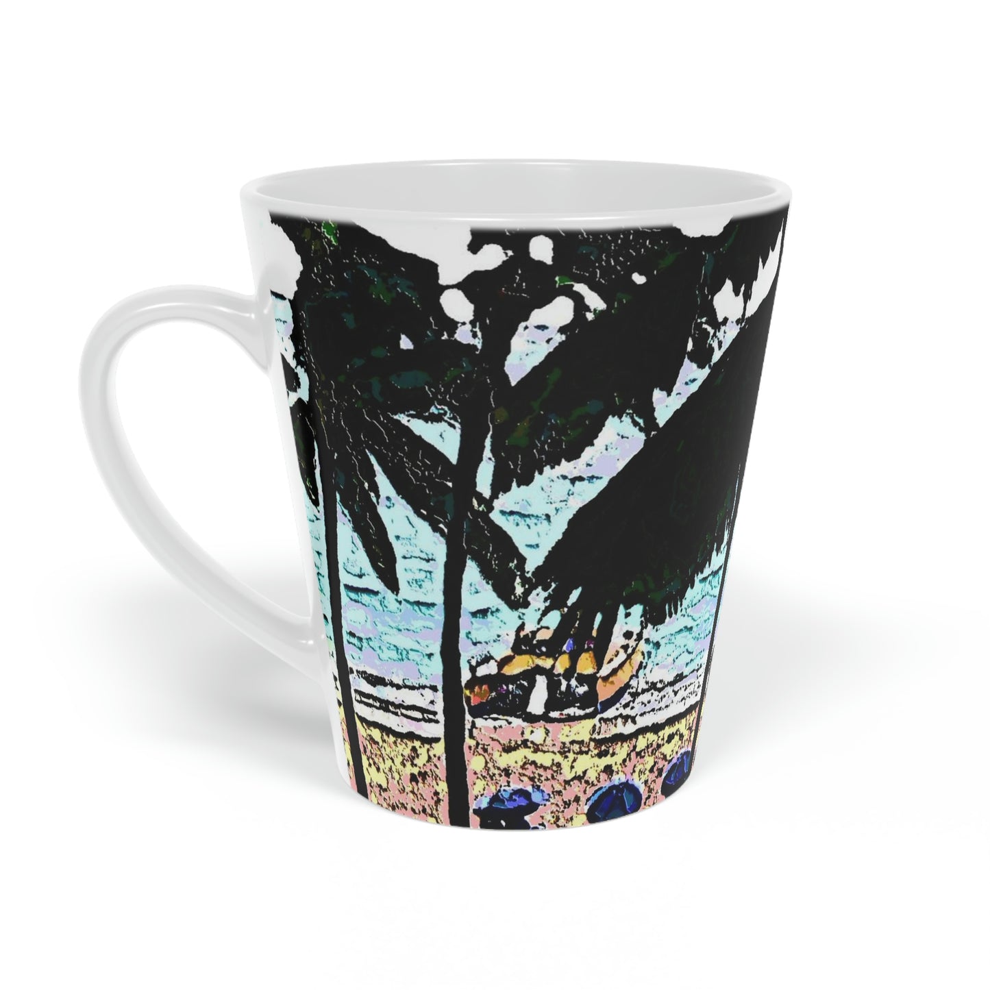 Latte Mug, 12oz ... "A Beautiful Beach Amongst The Palms" ... The Outrigger Waikiki, Honolulu, Oahu ... Original Works ...