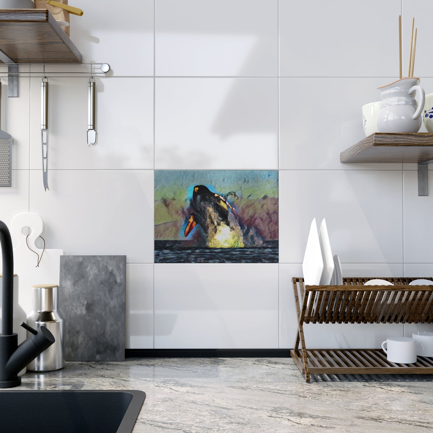 Ceramic Photo Tile ... An Extraordinary Humpback Breach ... 'With Explosive Energy' ... Family Archives (KPH) ... Circa: 21st Century. Maui, HI ... Original Works ...
