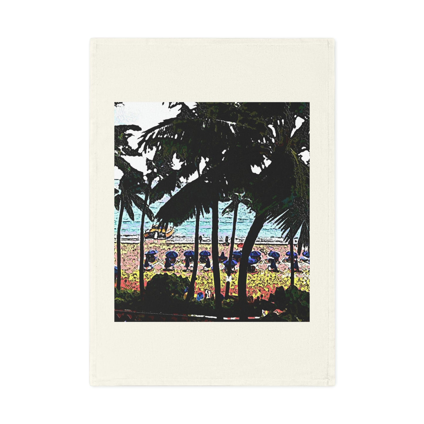 Cotton Tea Towel ... "A Beautiful Beach Amongst The Palms" ... The Outrigger Waikiki, Honolulu, Oahu ... Original Works ...