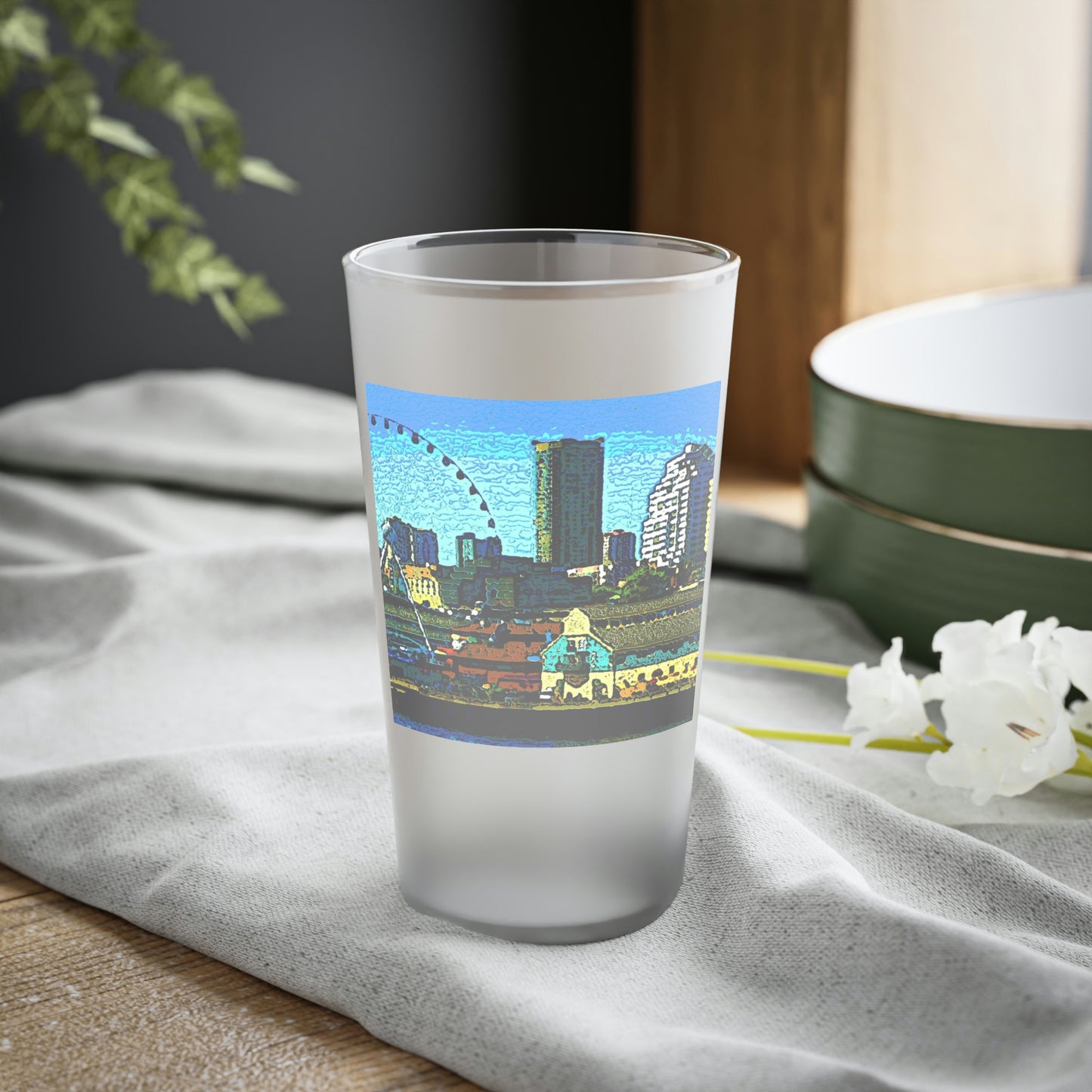 Frosted Pint Glass, 16oz ... That Classic Wheel ... 'Seattle's Wheel' ... & An Old Classic Waterside Vendors ...  'Family Archives' ... Original Works ...