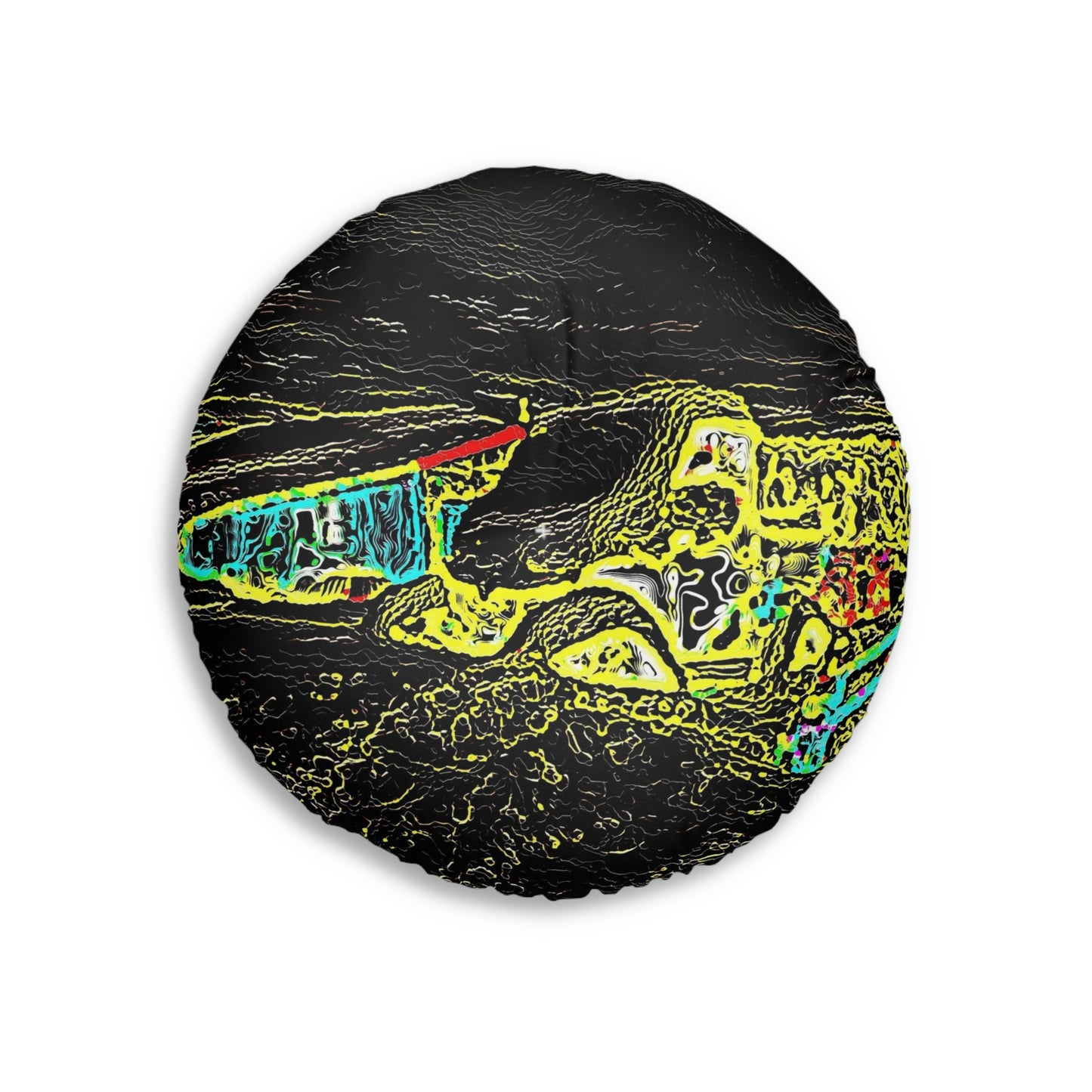 Tufted Floor Pillow, Round ...  "Snow Vehicle In Snow Storm At-Rest" ... Circa 12Mar23 ... Central Idaho ... 18-Hours Rendering Time: Original Works ...