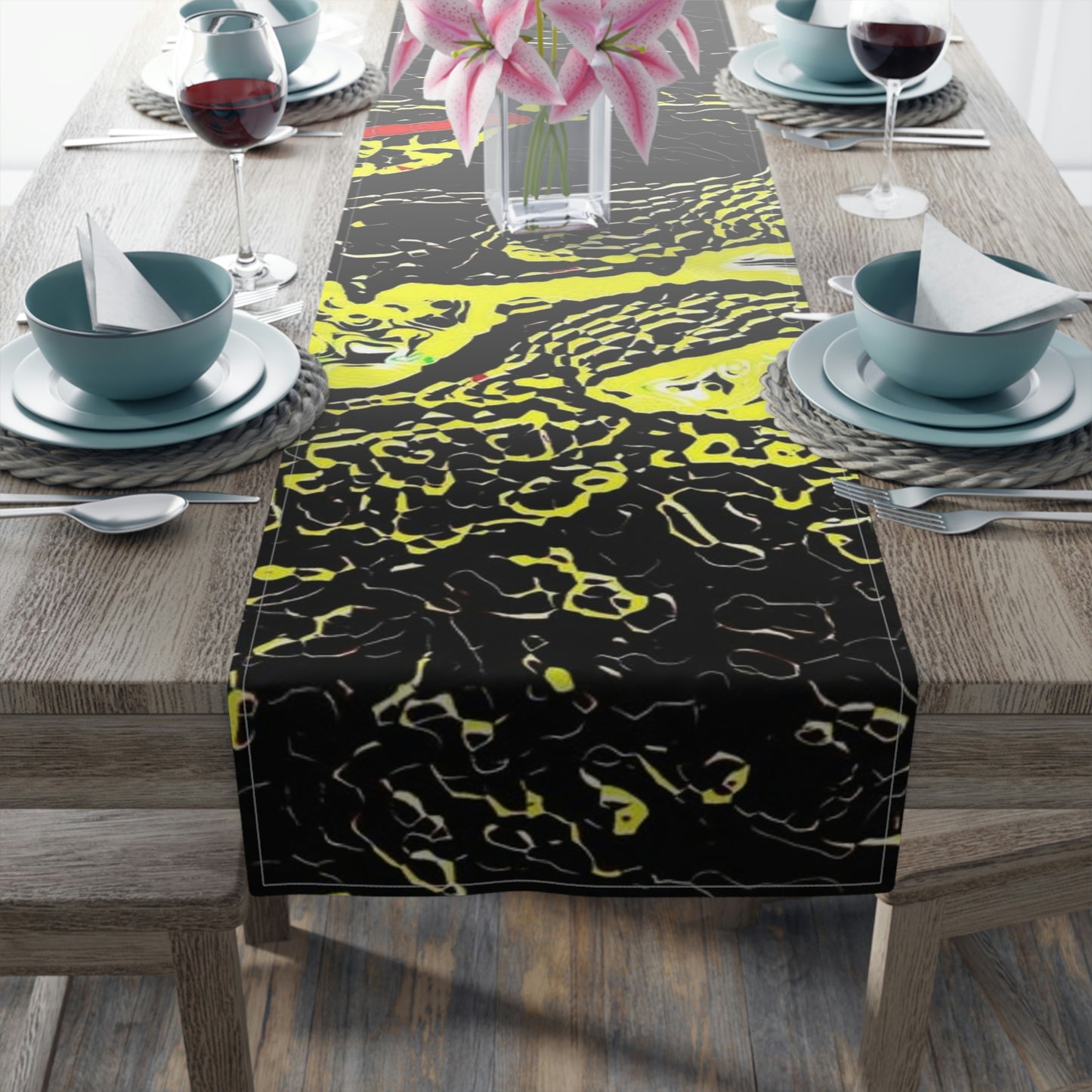 Table Runner (Cotton, Poly) ... "Snow Vehicle In Snow Storm At-Rest" ... Circa 12Mar23 ... Central Idaho ... 18-Hours Rendering Time: Original Works ...