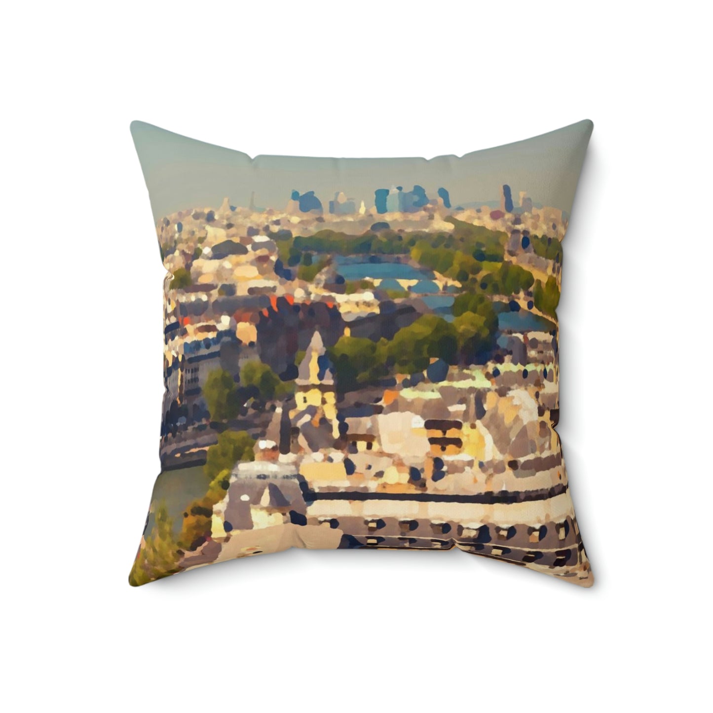 Spun Polyester Square Pillow ... Au Paris ... "Along The River Seine" ... Barbara Joan Bonnell-Holt: 1972 ... Original Works ...