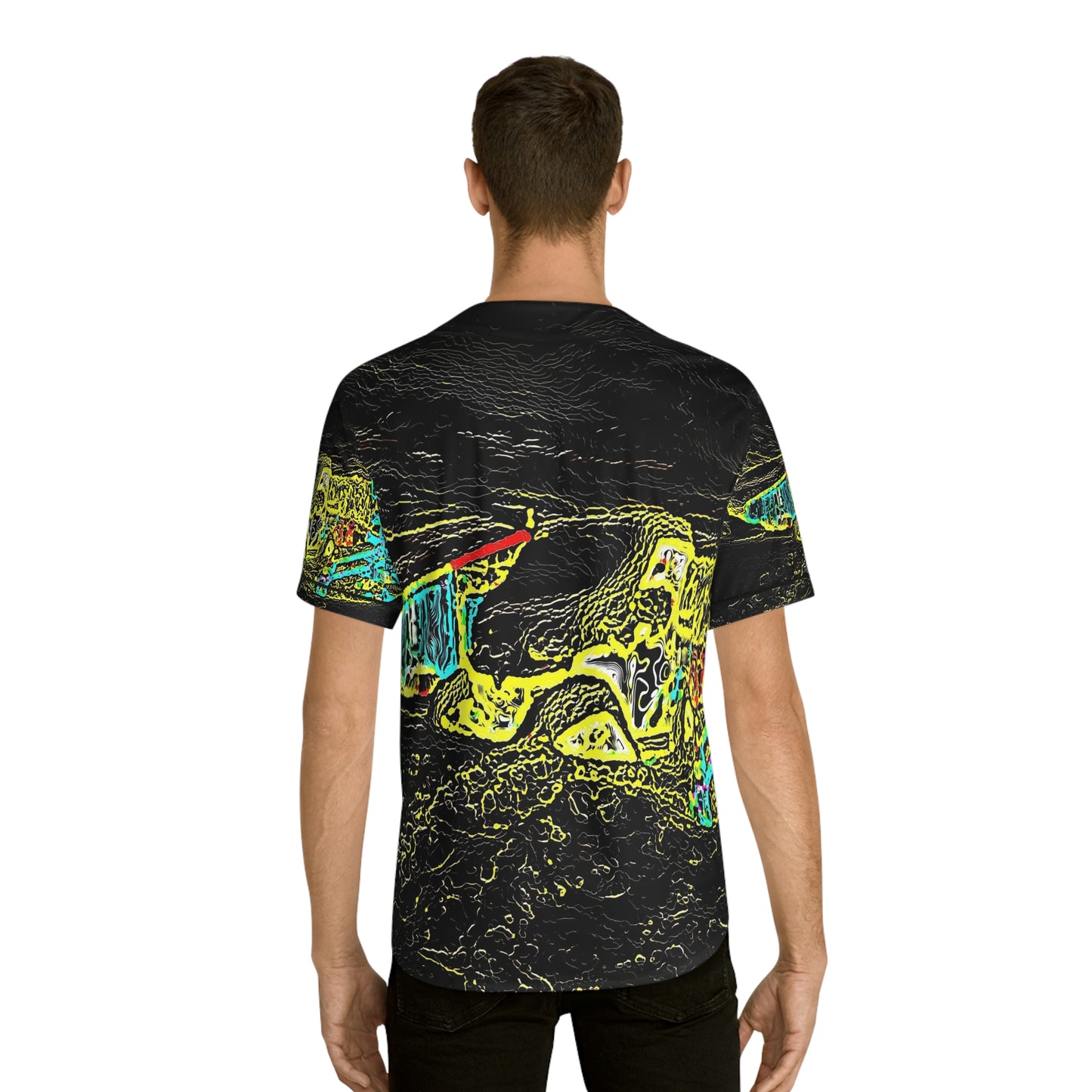 Men's Baseball Jersey (AOP) ... "Snow Vehicle In Snow Storm At-Rest" ... Circa 12Mar23 ... Central Idaho ... 18-Hours Rendering Time: Original Works ...