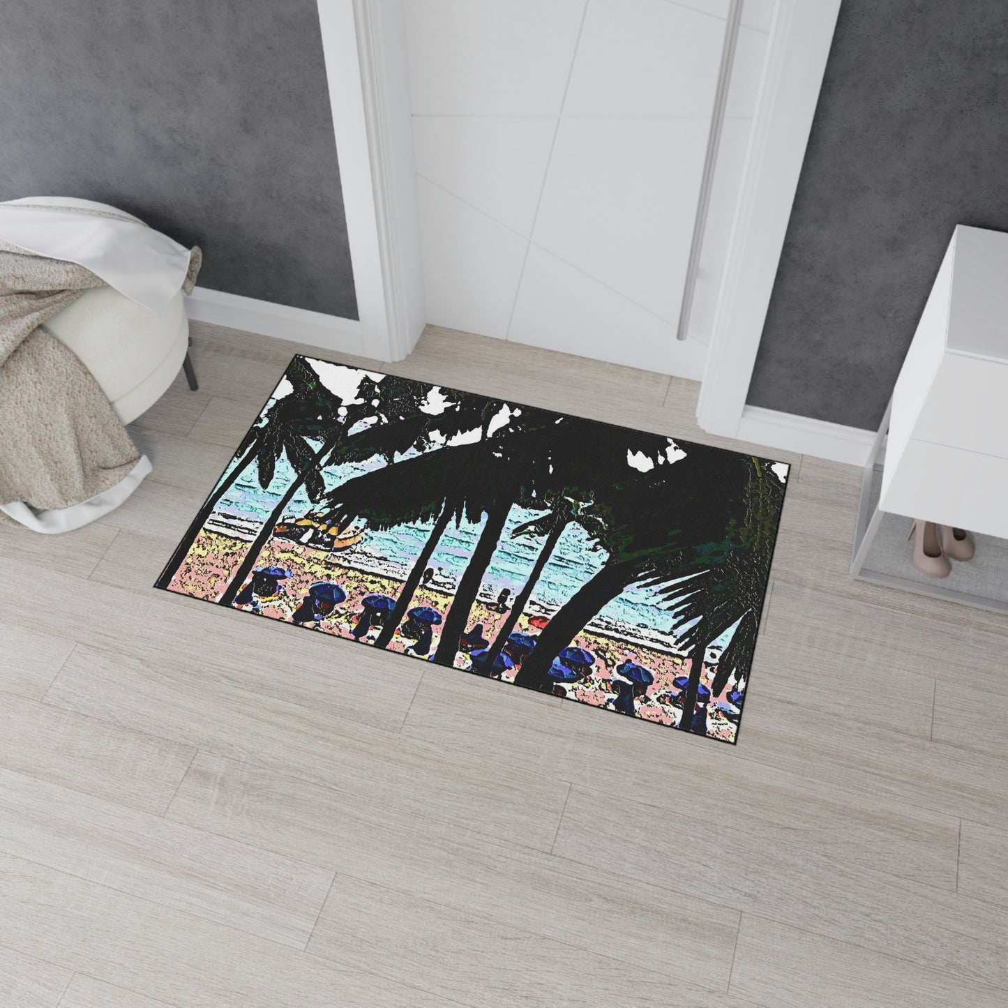 Heavy Duty Floor Mat ... "A Beautiful Beach Amongst The Palms" ... The Outrigger Waikiki, Honolulu, Oahu ... Original Works ...