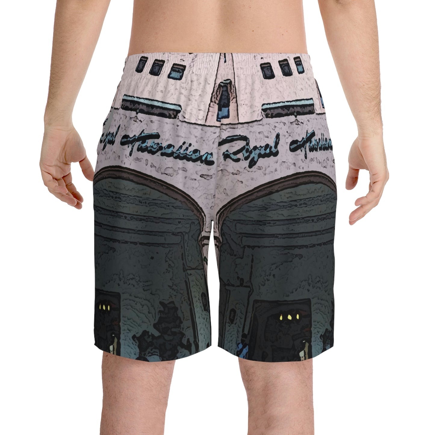 Men's Elastic Beach Shorts (AOP) ...  "La Grande Entree" At: 'The Pink Palace' ... The Royal Hawai'ian ... Honolulu, HI ... '27Oct2014' ... Original Works ...