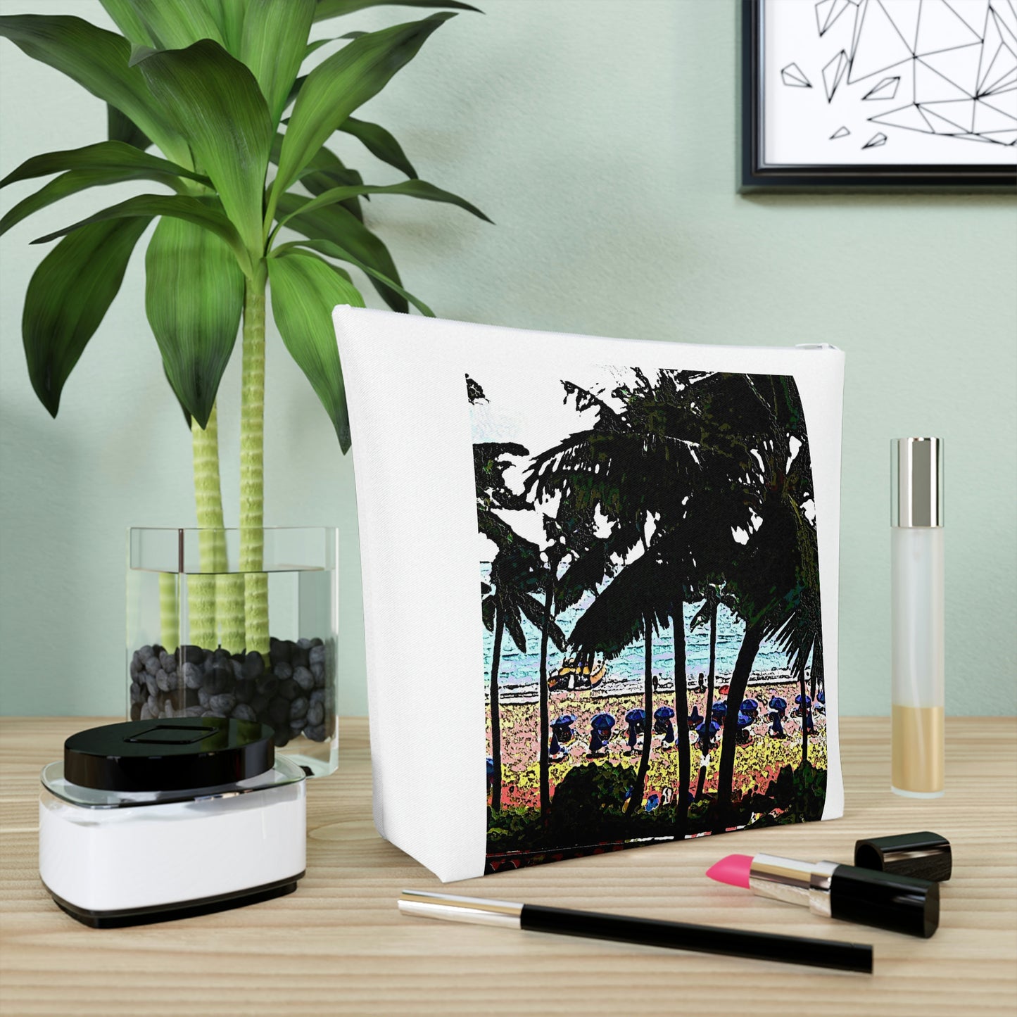 Cotton Cosmetic Bag ... "A Beautiful Beach Amongst The Palms" ... The Outrigger Waikiki, Honolulu, Oahu ... Original Works ...