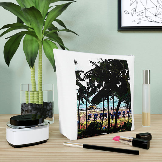 Cotton Cosmetic Bag ... "A Beautiful Beach Amongst The Palms" ... The Outrigger Waikiki, Honolulu, Oahu ... Original Works ...