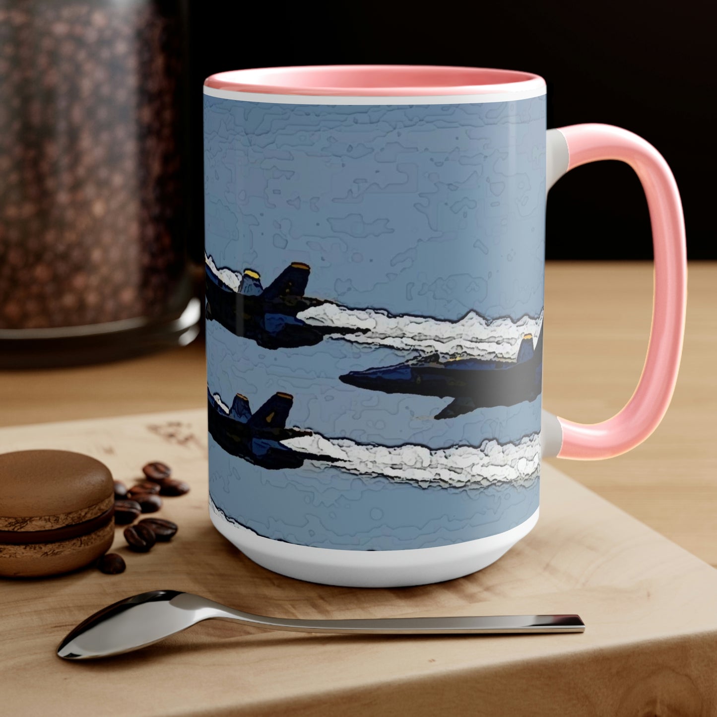 Two-Tone Coffee Mugs, 15oz ... Seattle Seafair ..."Blue Angels Run Over Lake Washington" ... Circa Mid 1980's ... Dr FJ Holt ... Original Works ...