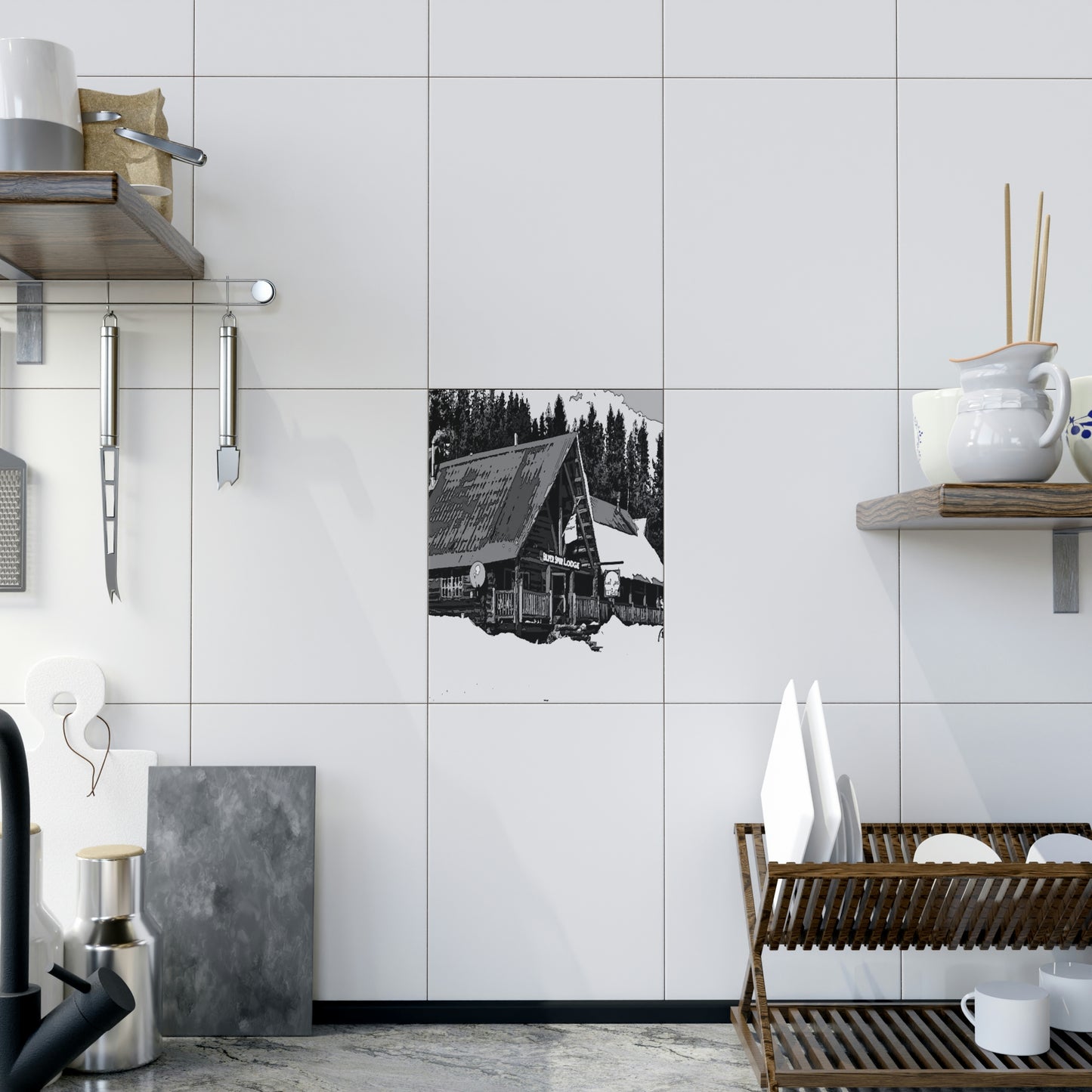 Ceramic Photo Tile ... A Beautiful Lodge & Back-Country Outfitter In A Mountain Town ... 'Dixie, Idaho, November 2022' ... Original Works ...