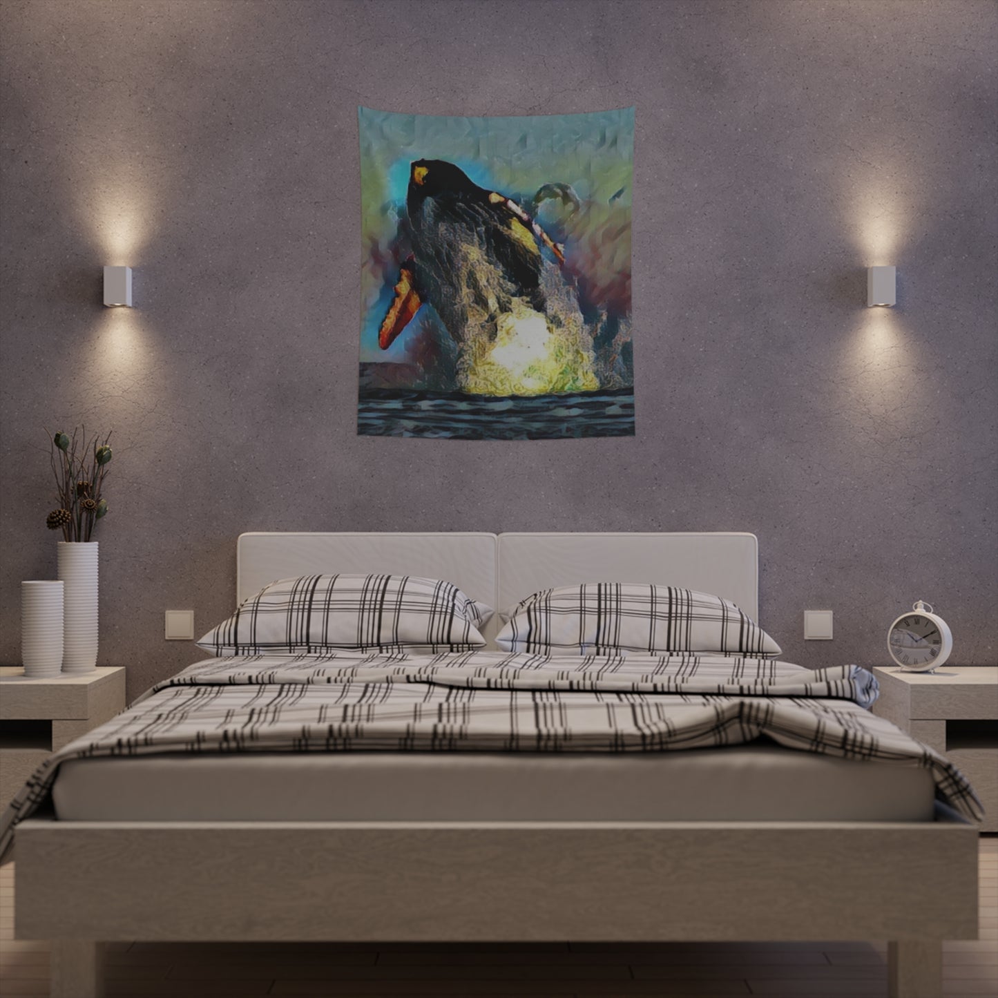 Printed Wall Tapestry ... An Extraordinary Humpback Breach ... 'With Explosive Energy' ... Family Archives (KPH) ... Circa: 21st Century. Maui, HI ... Original Works ...