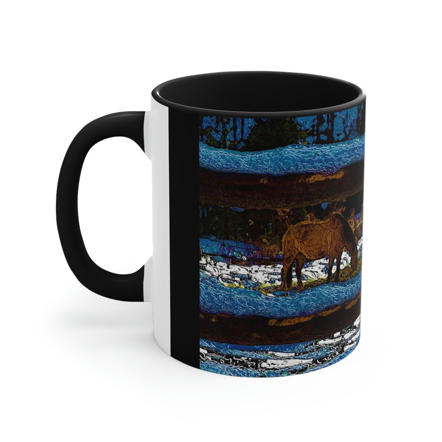 Accent Coffee Mug, 11oz ... A Horse ... A Saddle ...  Foraging Through The Snow ...  An_Asses 'Cry' ... Central Idaho, November 2022 ...  Original Works ...