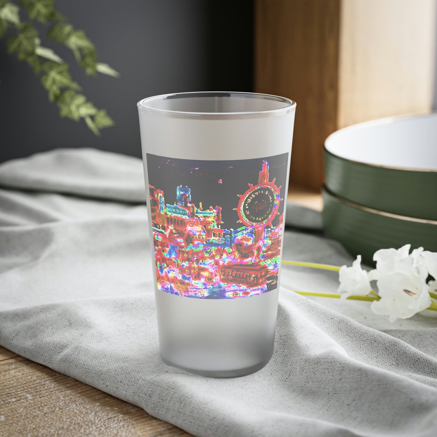 Frosted Pint Glass, 16oz ... "No.9 Fishermen's Grotto - Fishermen's Wharf, SF, California" ... Family Archives: 1970's ... Original Works ...