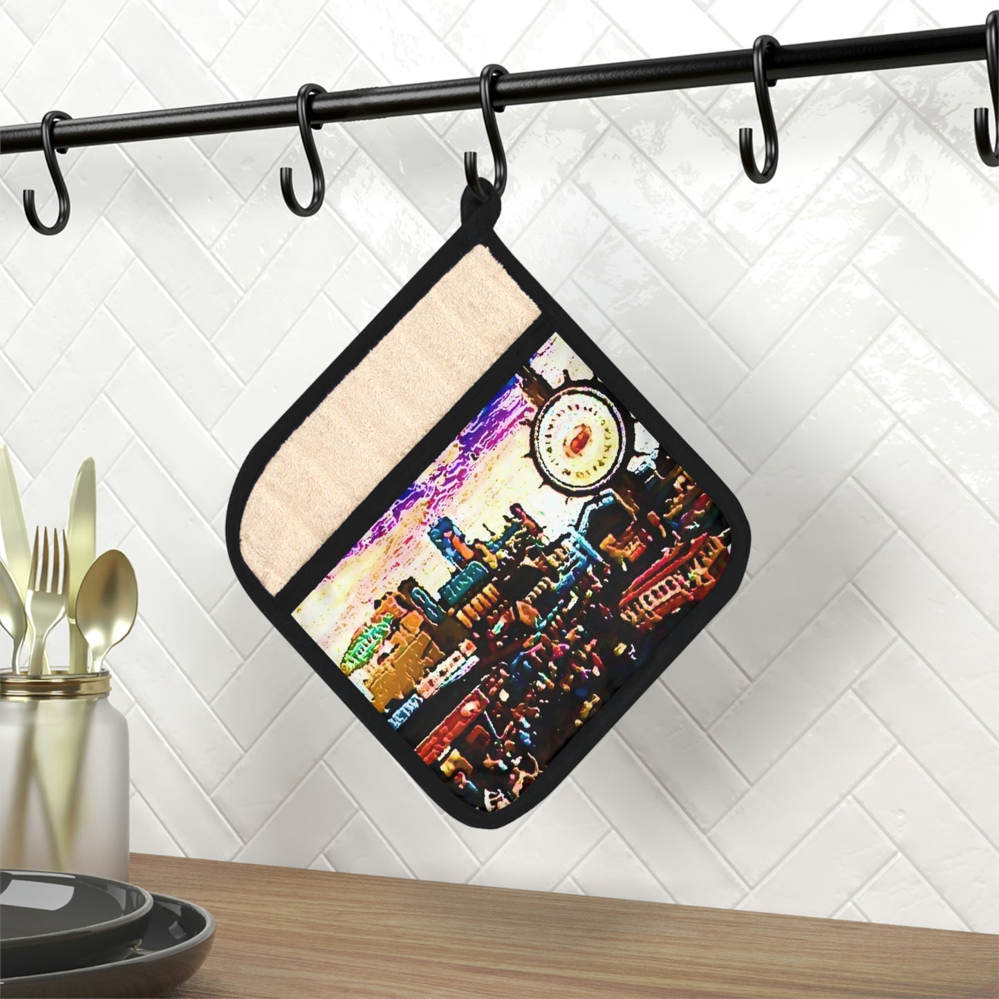 Pot Holder with Pocket ...  "No.9 Fishermen's Grotto - Fishermen's Wharf, SF, California" ... Family Archives: 1970's ... Original Works ...
