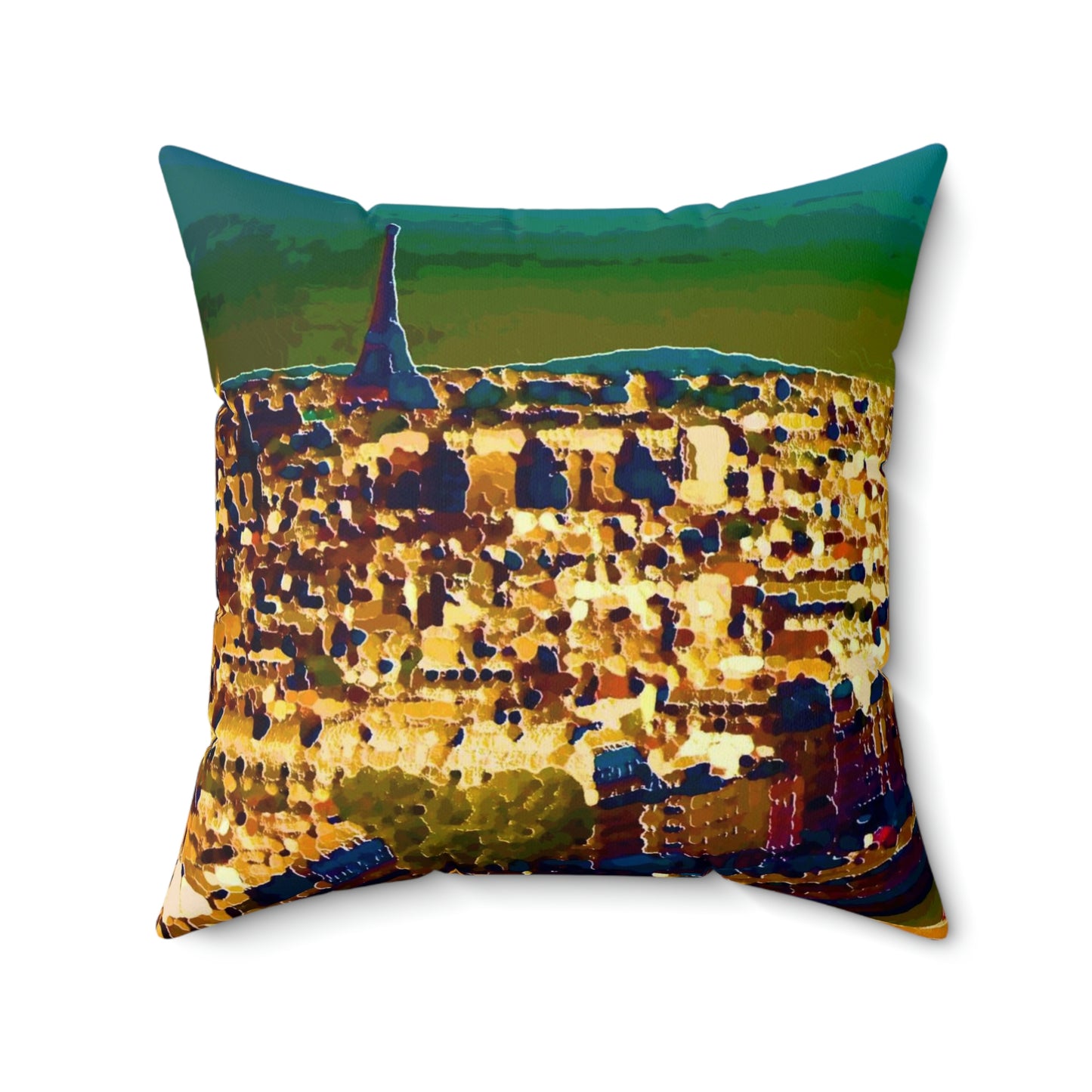 Spun Polyester Square Pillow ... Au Paris ... "Along The River Seine" ... Barbara Joan Bonnell-Holt: 1972 ... Original Works ...