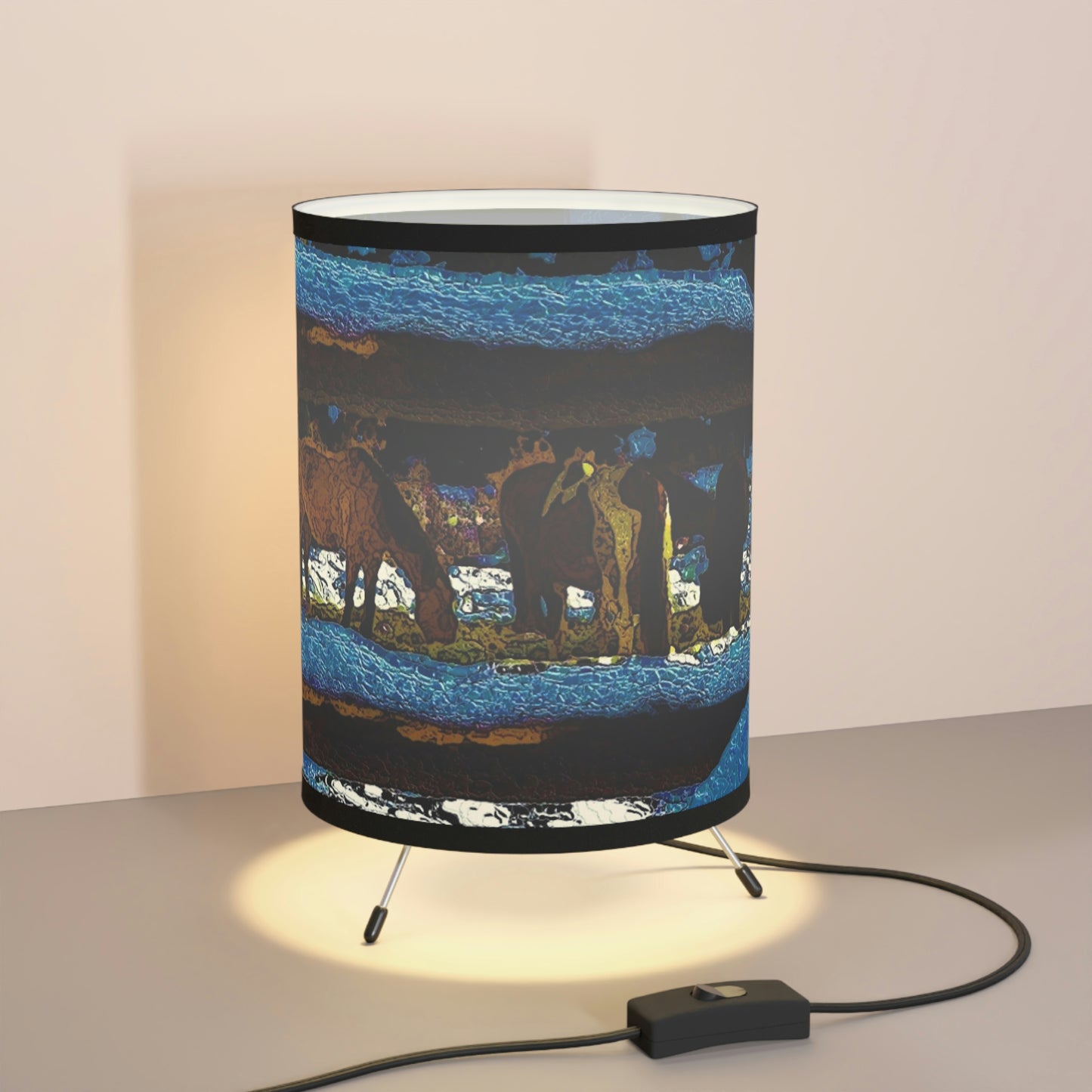 Tripod Lamp with High-Res Printed Shade, US\CA plug ...  A Horse ... A Saddle ...  Foraging Through The Snow ...  An_Asses 'Cry' ... Central Idaho, November 2022 ...  Original Works ..