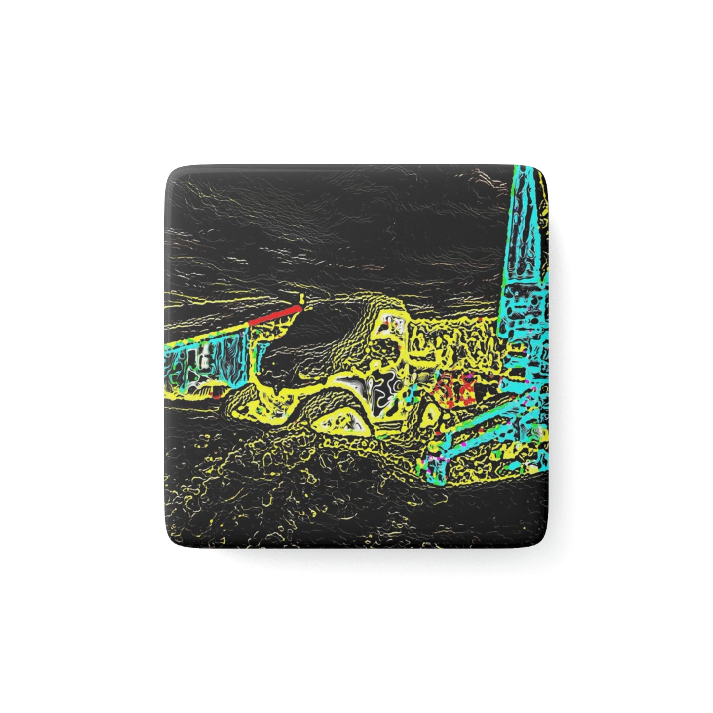 Porcelain Magnet, Square ... "Snow Vehicle In Snow Storm At-Rest" ... Circa 12Mar23 ... Central Idaho ... 18-Hours Rendering Time: Original Works ...