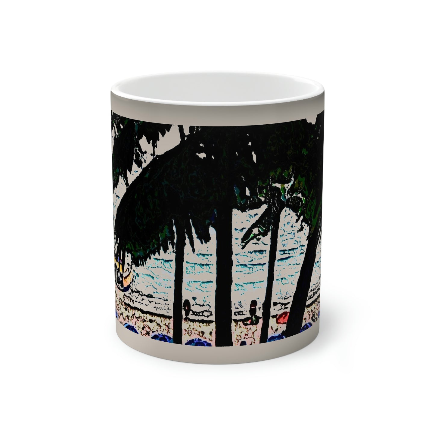 Color-Changing Mug, 11oz ... "A Beautiful Beach Amongst The Palms" ... The Outrigger Waikiki, Honolulu, Oahu ... Original Works ...