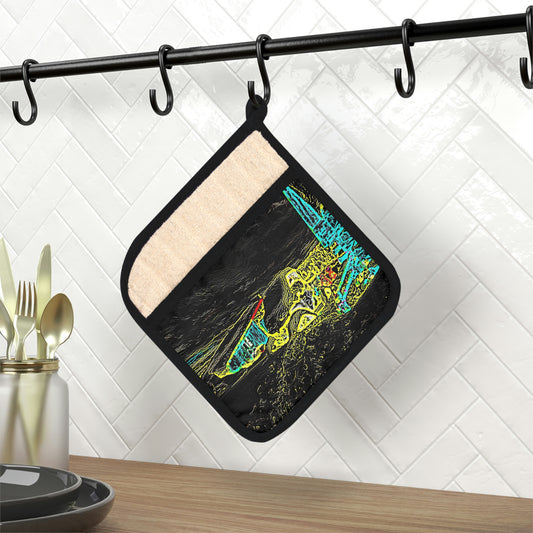 Pot Holder with Pocket ... "Snow Vehicle In Snow Storm At-Rest" ... Circa 12Mar23 ... Central Idaho ... 18-Hours Rendering Time: Original Works ...