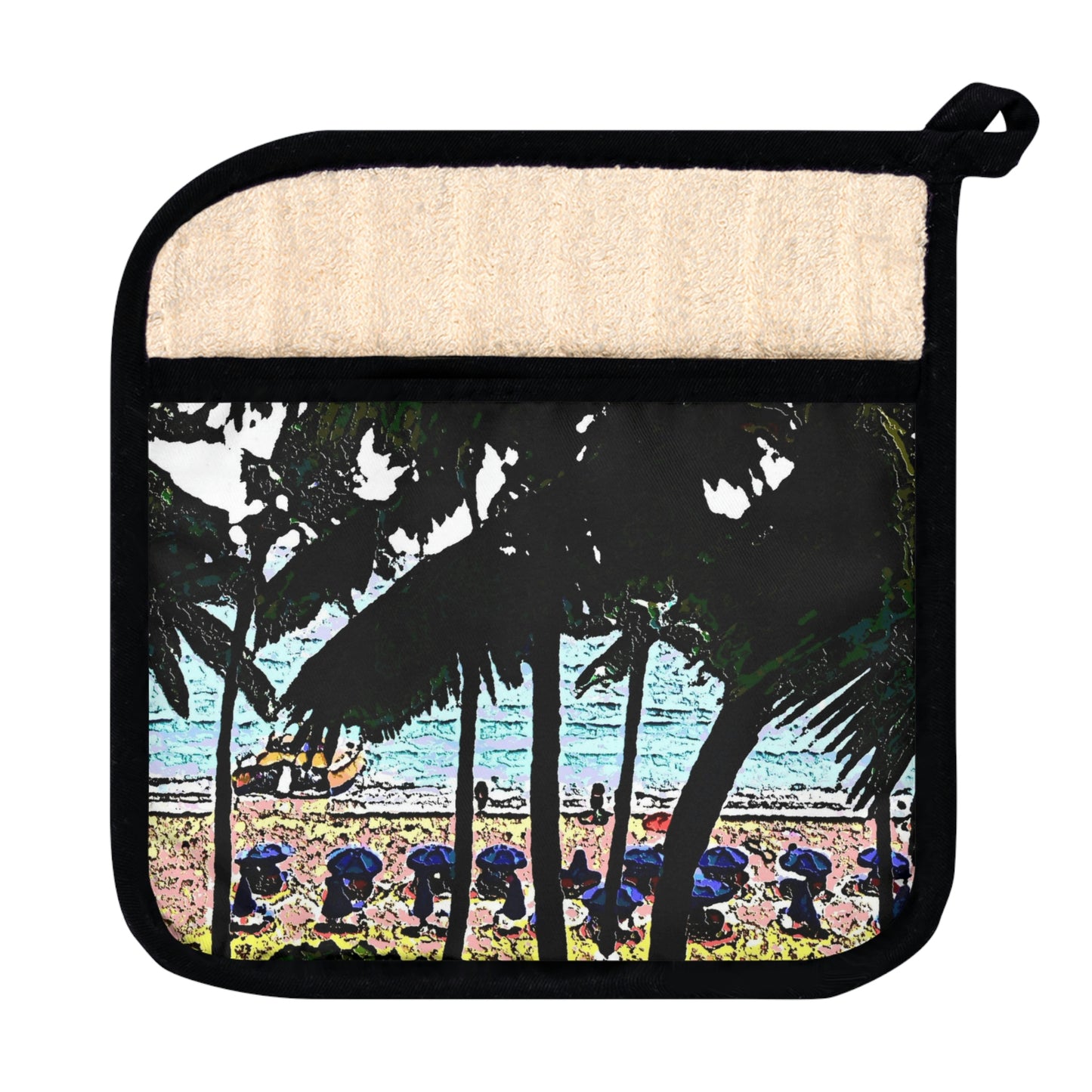 Pot Holder with Pocket ... "A Beautiful Beach Amongst The Palms" ... The Outrigger Waikiki, Honolulu, Oahu ... Original Works ...
